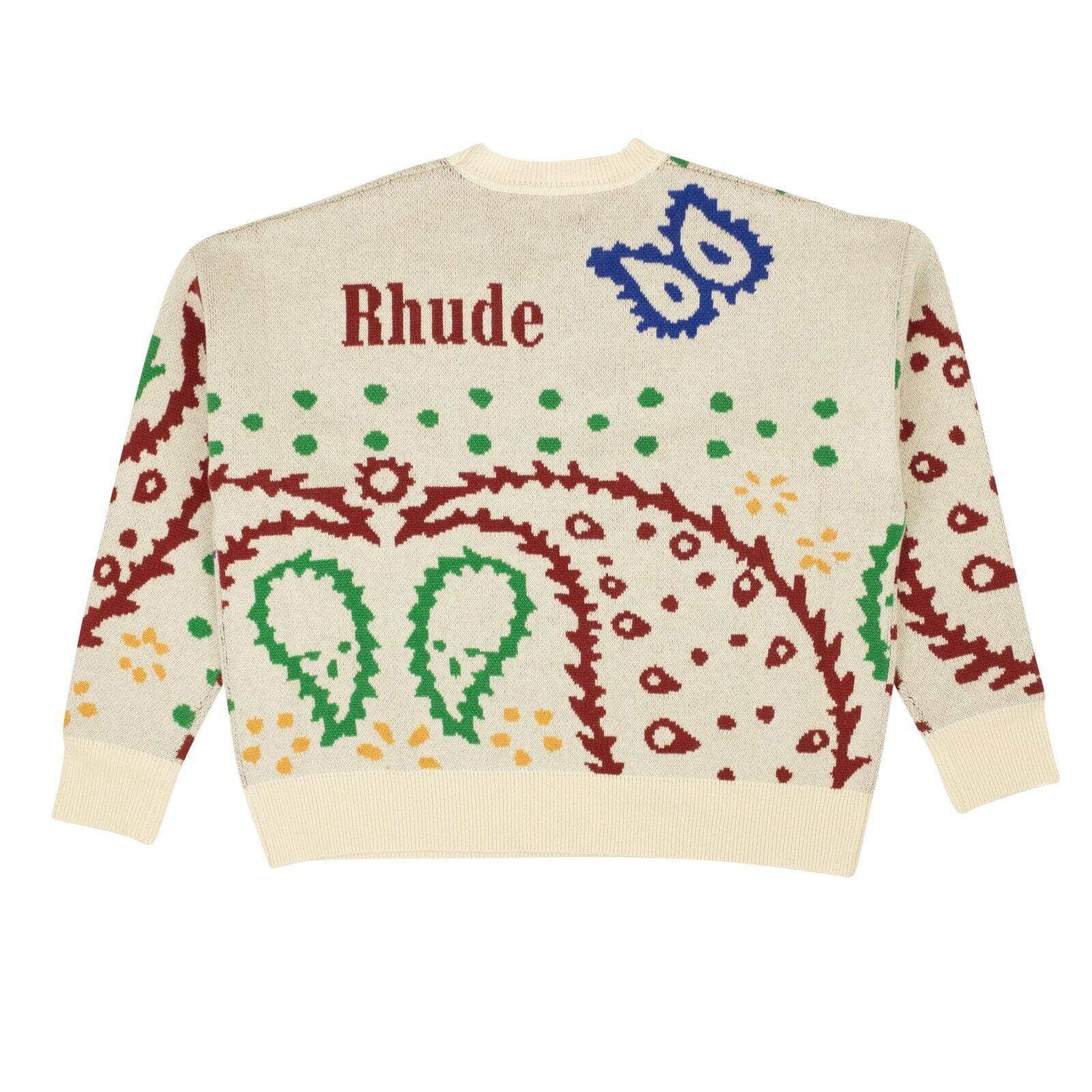 Rhude 750-1000, channelenable-all, chicmi, couponcollection, gender-mens, main-clothing, mens-pullover-sweaters, mens-shoes, rhude, size-m XL / RHD-XTPS-0025/XL Creme And Multicolored Merino Wool Bandana Crewneck RHD-XTPS-0025/XL RHD-XTPS-0025/XL