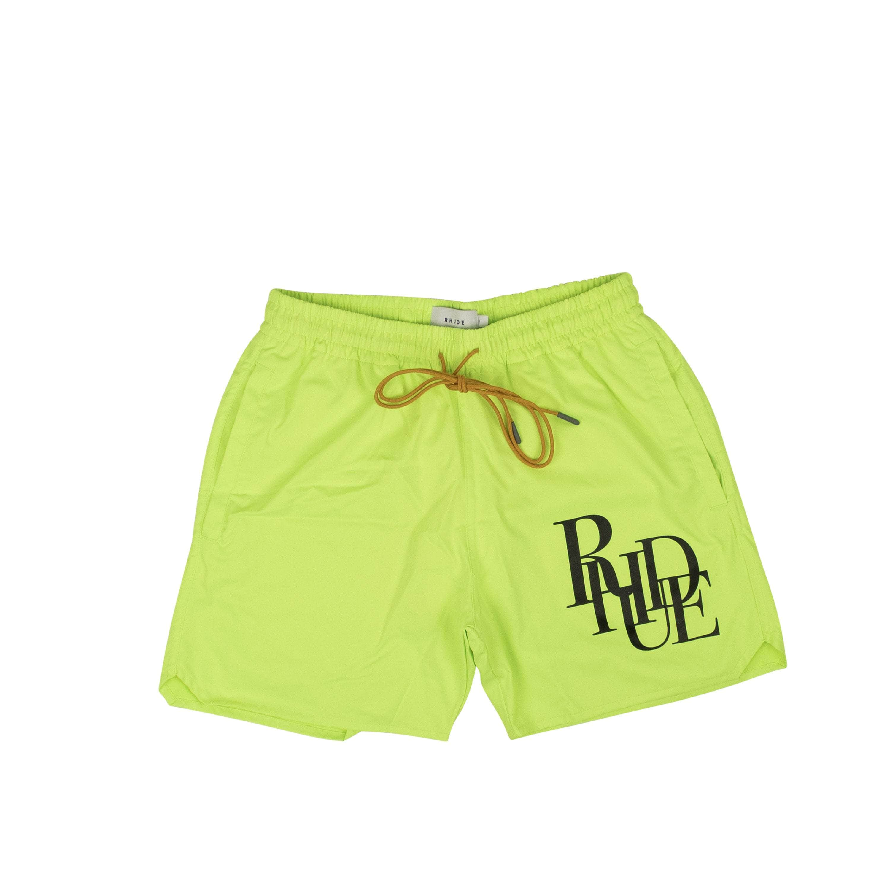 Rhude RHD-XBTM-0050/XL NWT RHUDE Yellow Polyester Logo Print Swim Trunks Size XL $395 RHD-XBTM-0050/XL