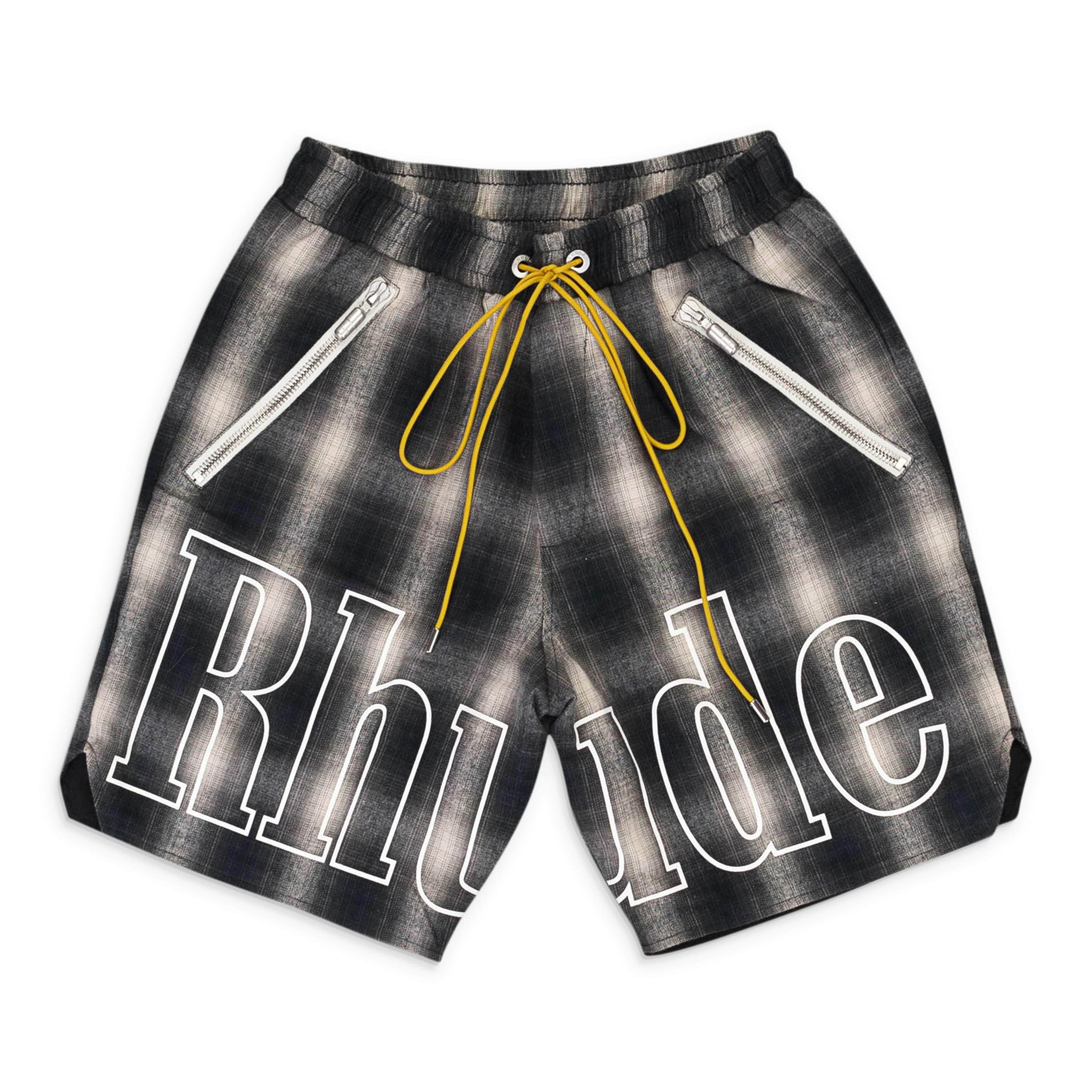 Rhude RHD-XBTM-0090/L NWT RHUDE PLAID LOGO BLACK GREY SHORTS SIZE L $688 RHD-XBTM-0090/L