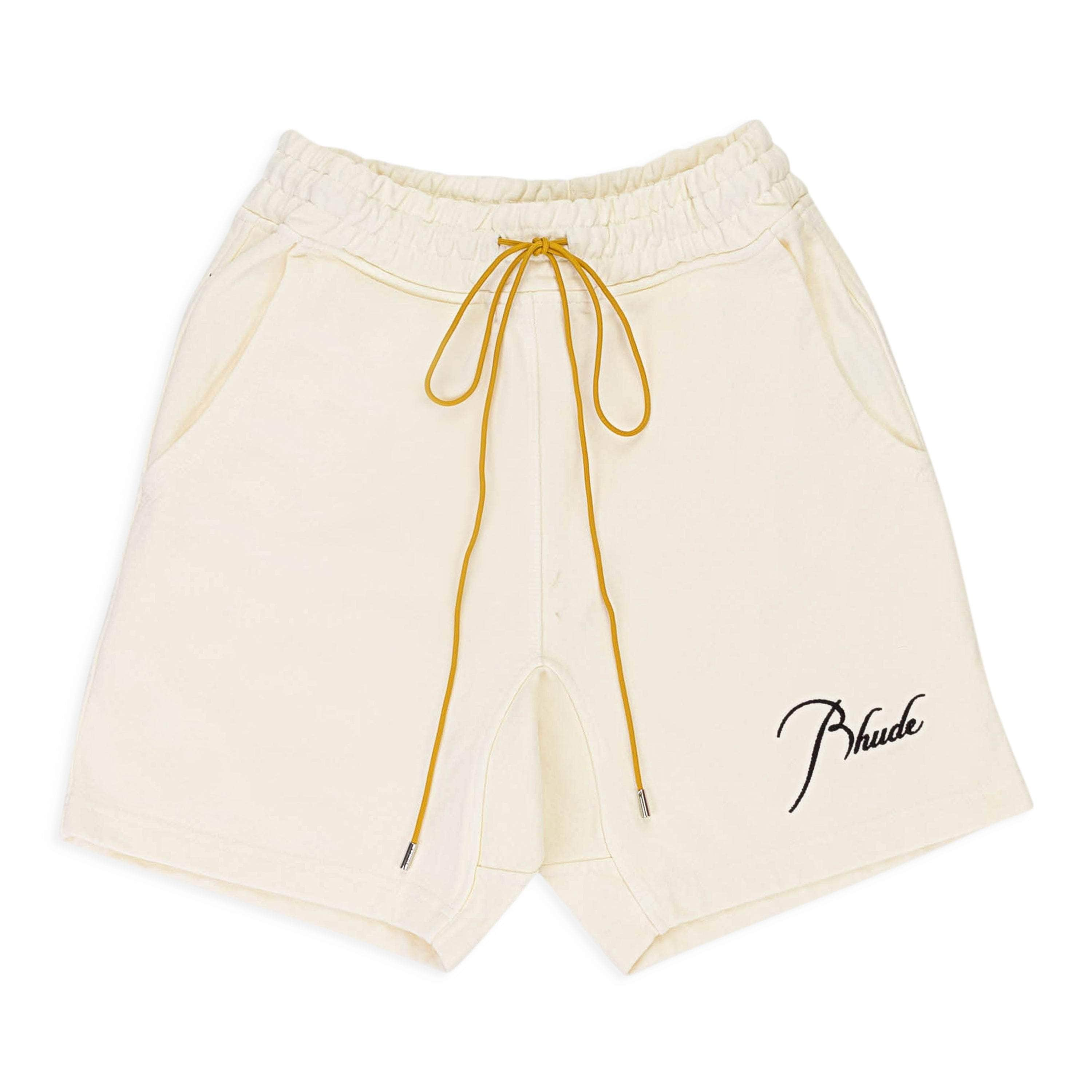 Rhude RHD-XBTM-0099/L NWT RHUDE SSENSE EXCLUSIVE SCRIPT SHORTS CREAM SHORTS SIZE L $520 RHD-XBTM-0099/L