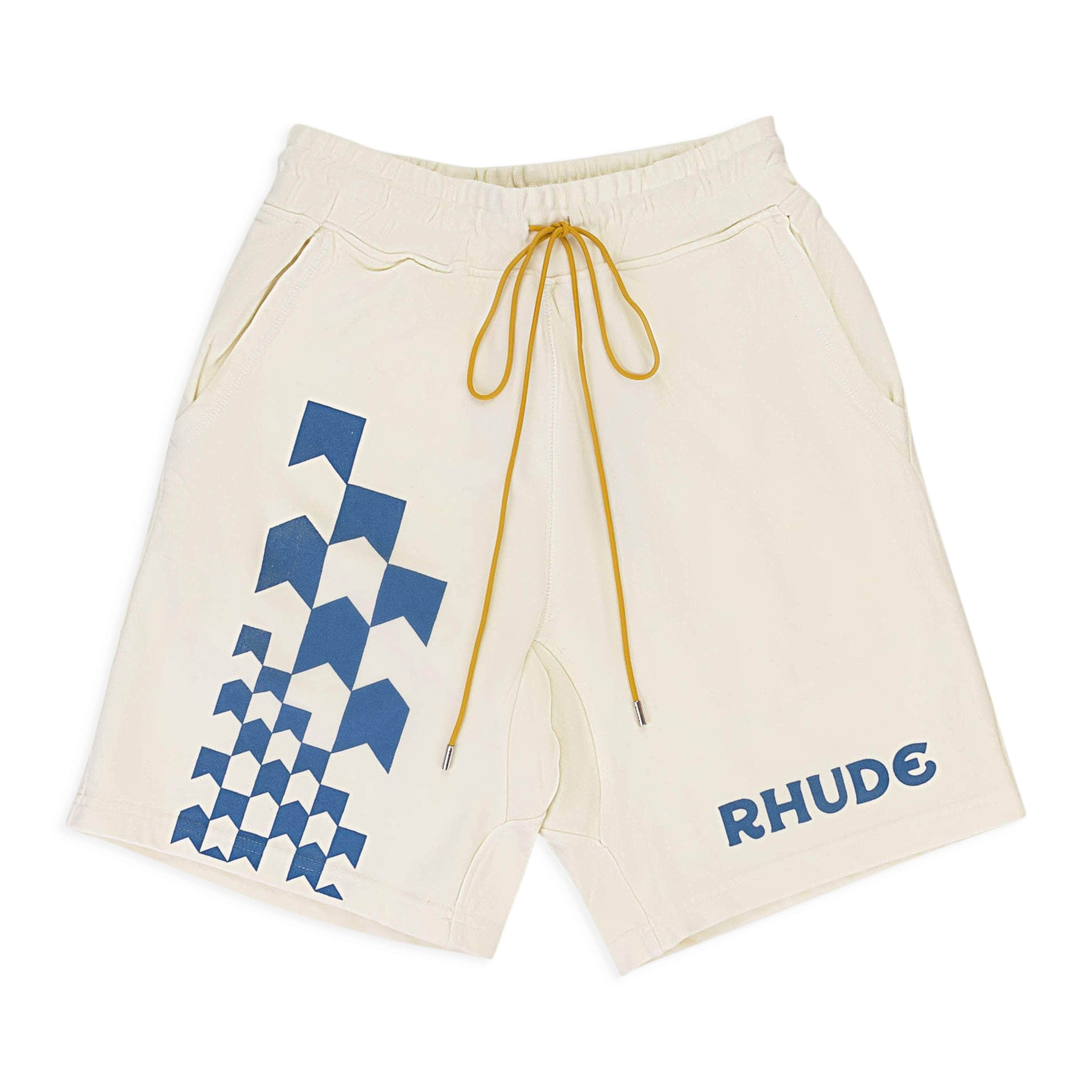 Rhude RHD-XBTM-0102/M NWT RHUDE PRINTED TERRY CREAM/BLUE SHORTS SIZE M $450 RHD-XBTM-0102/M