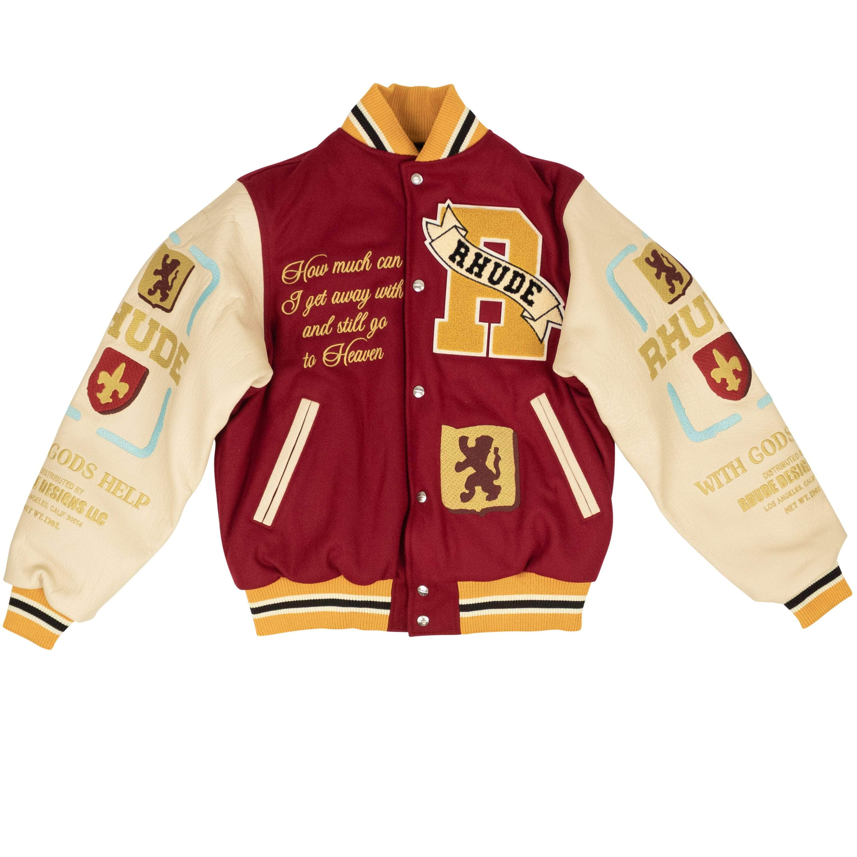 Rhude RHD-XOTW-0020/L NWT RHUDE Bordoux & Creme Le Valley Varsity Jacket Size L $3350 RHD-XOTW-0020/L