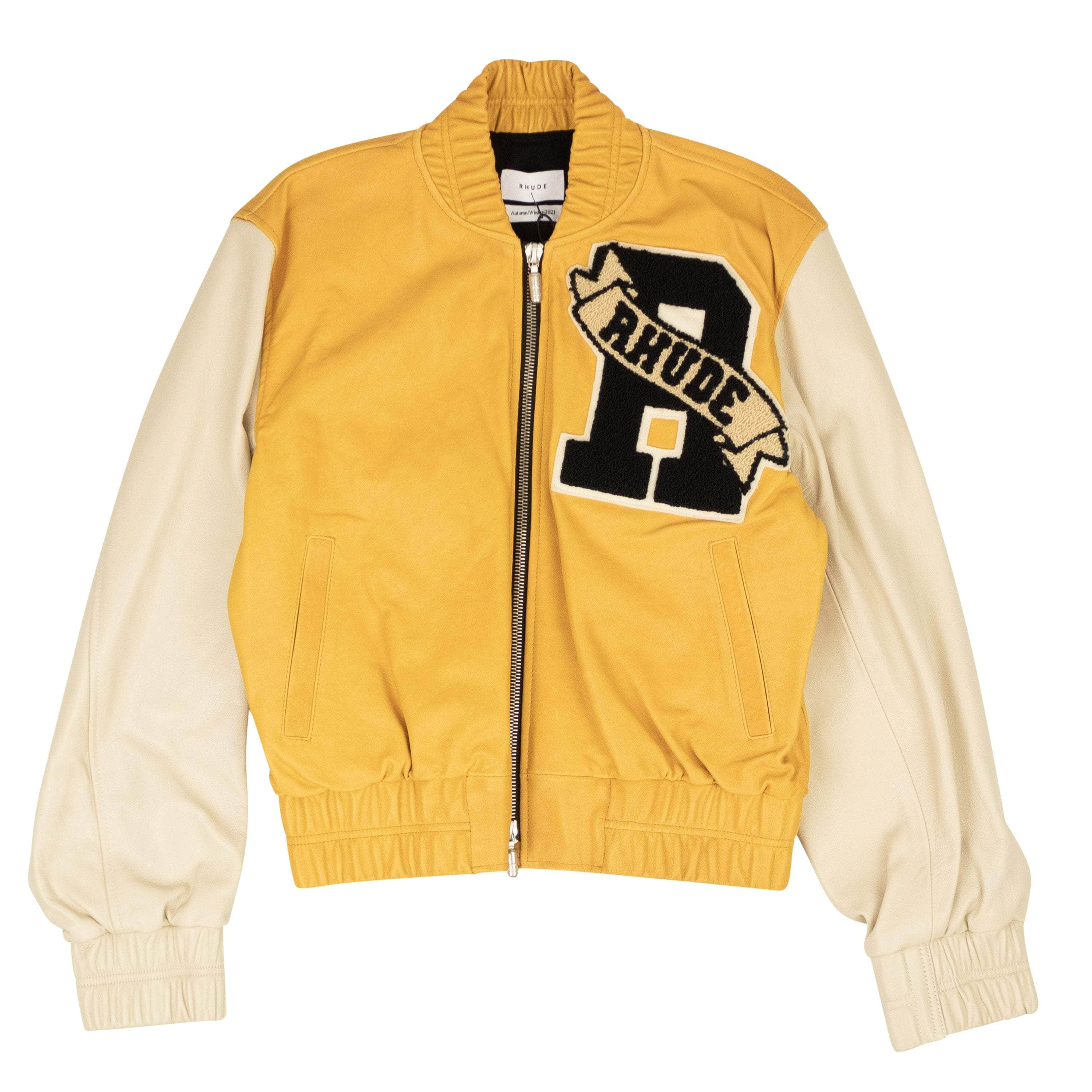 Rhude RHD-XOTW-0033/L NWT RHUDE Yellow & Creme Varsity Jacket Size L $2540 RHD-XOTW-0033/L