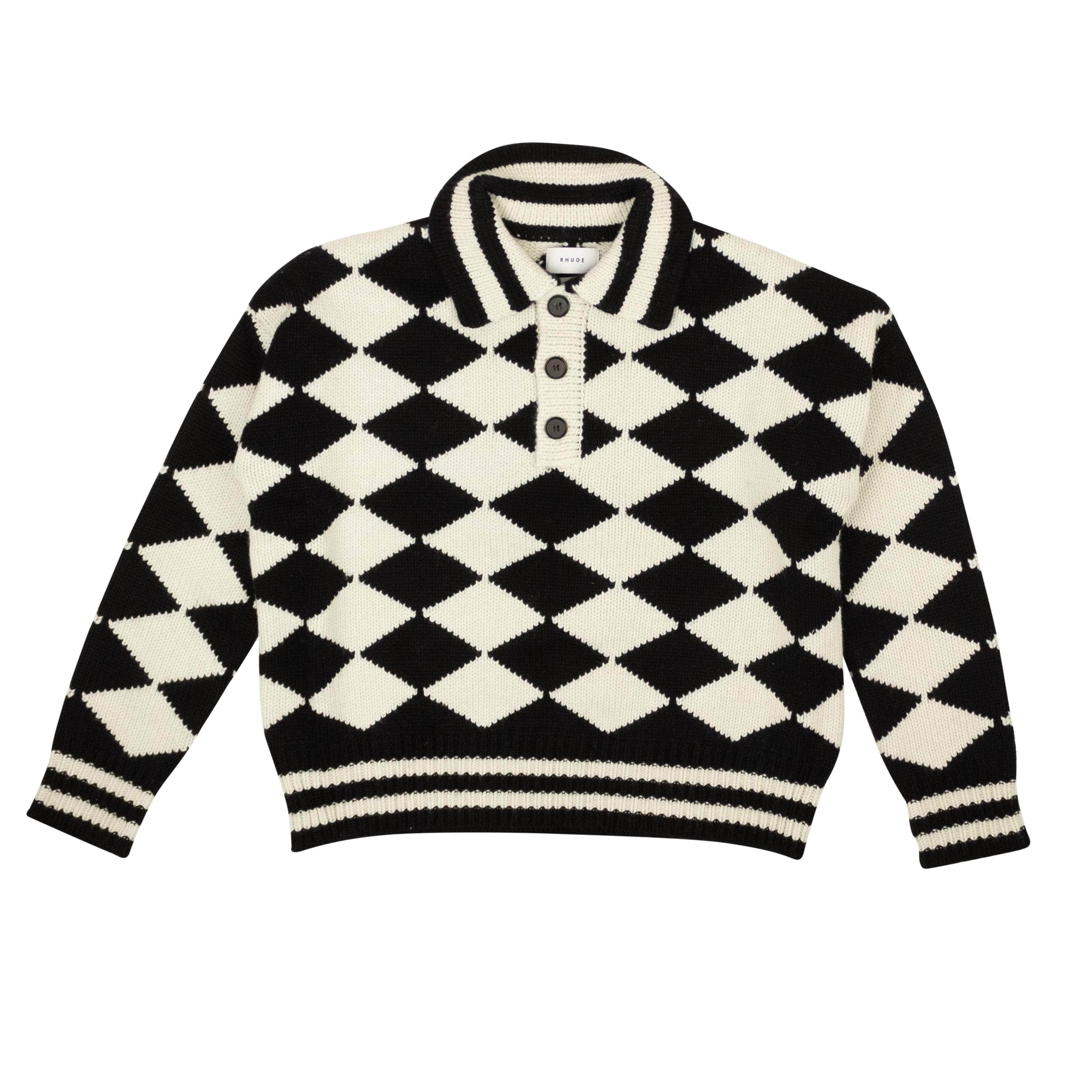 Rhude RHD-XTPS-0037/L NWT RHUDE x McLaren Black & White Flag Polo Sweater Size L $1245 RHD-XTPS-0037/L