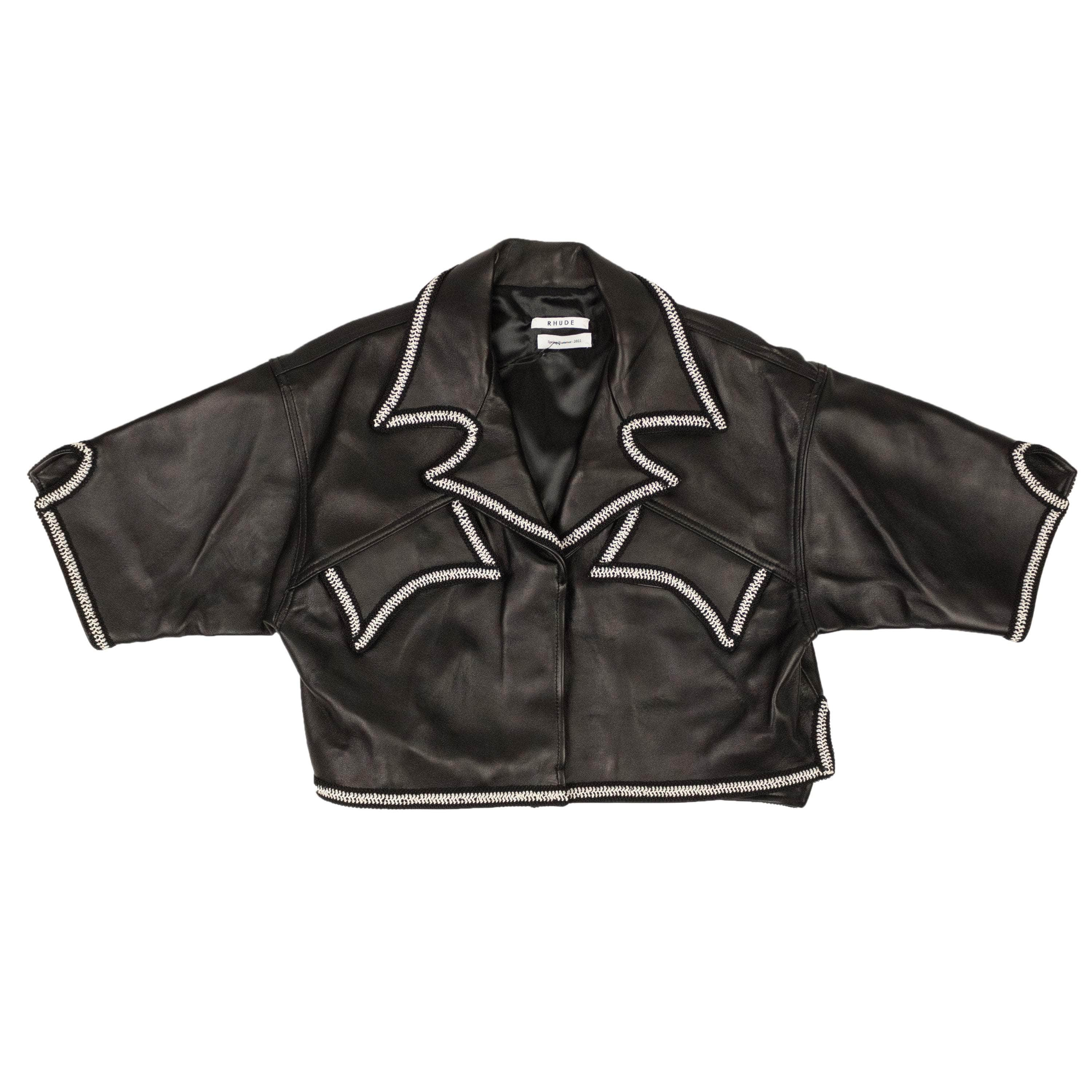 Rhude RHD-XTPS-0050/L NWT RHUDE Black Lace-Trim Leather Shirt Size L $1365 RHD-XTPS-0050/L