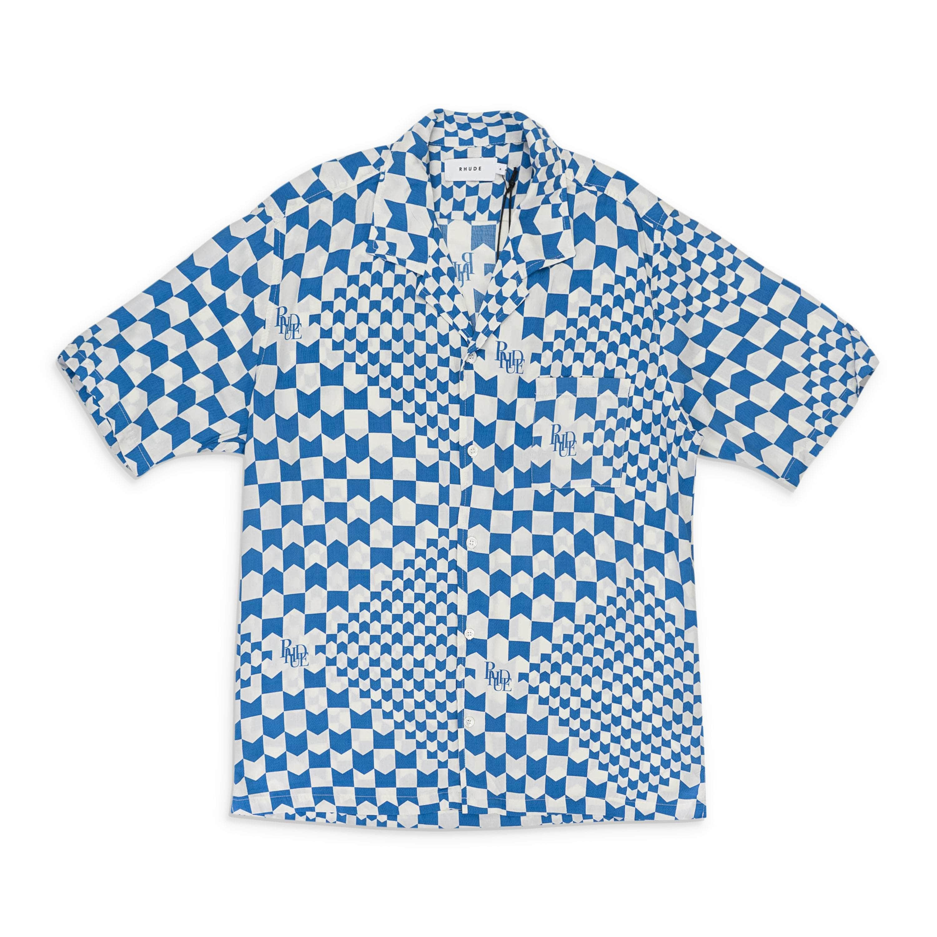 Rhude RHD-XTPS-0068/M NWT RHUDE RACING CHECKER BLUE/WHITE BUTTON-UP SHIRT SIZE M $640 RHD-XTPS-0068/M