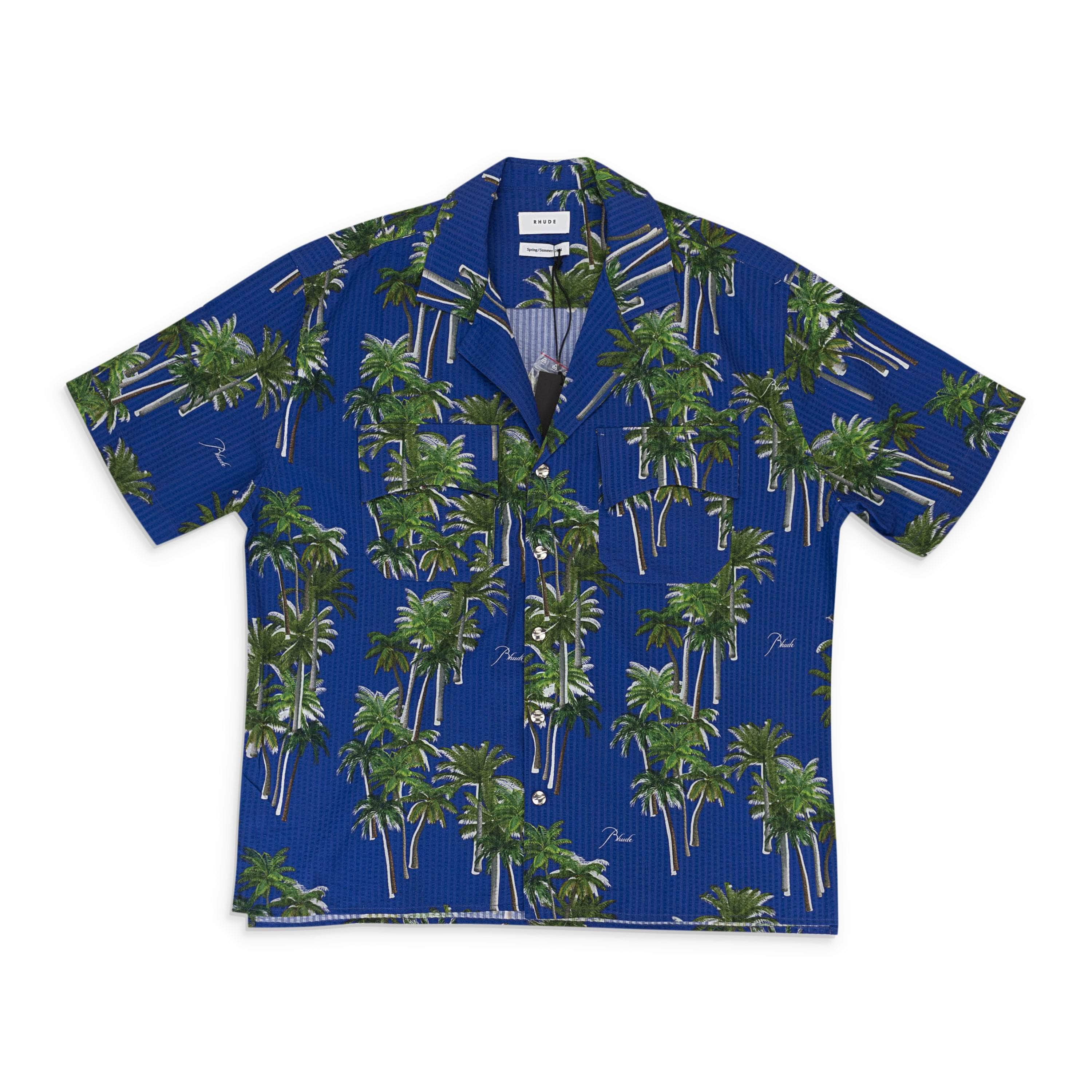 Rhude RHD-XTPS-0070/L NWT RHUDE SEARSUCKER HAWAIIAN BLUE/GREEN BUTTON-UP SHIRT SIZE L $600 RHD-XTPS-0070/L