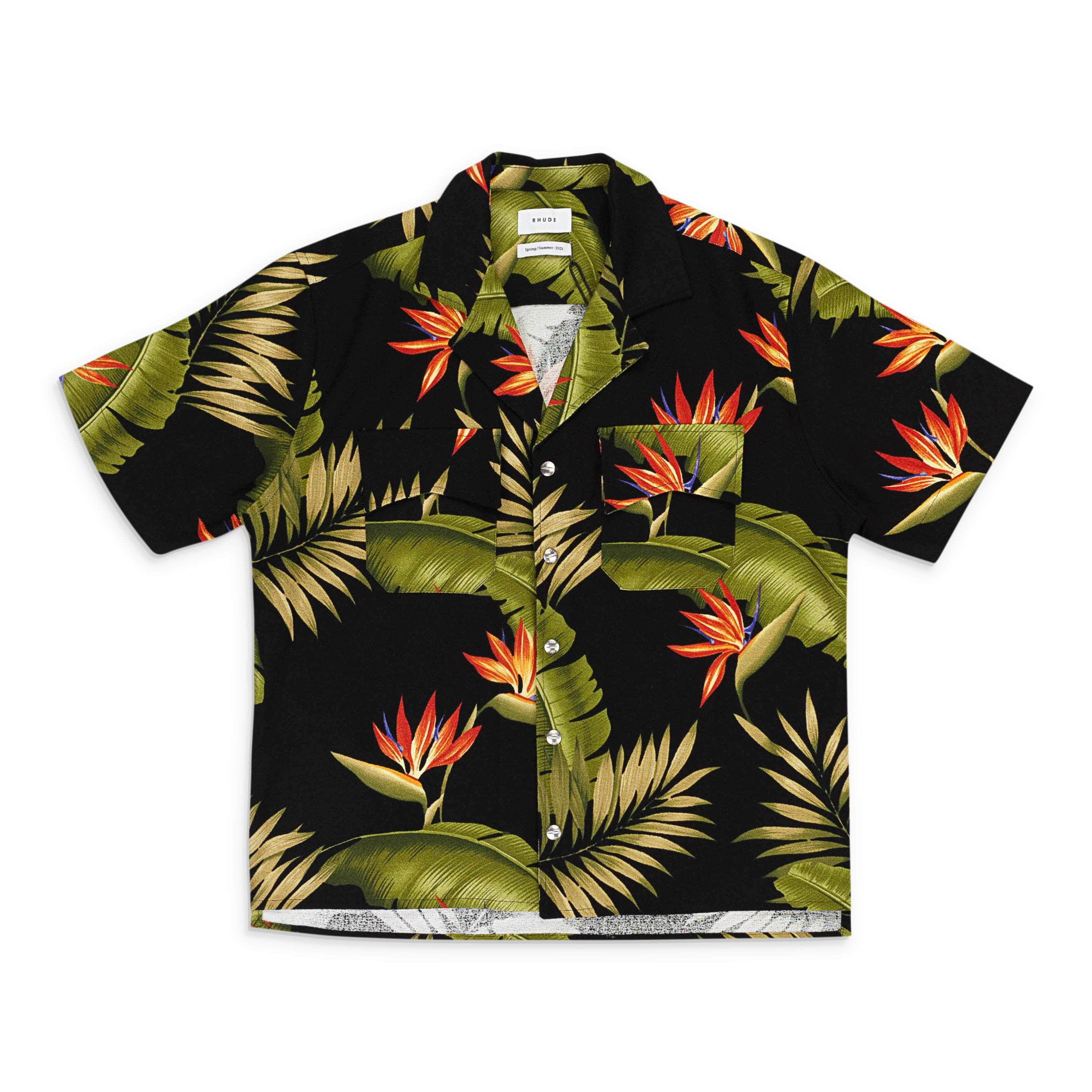 Rhude RHD-XTPS-0071/M NWT RHUDE SNAP HAWAIIAN BLACK/GREEN SNAP BUTTON CLOSURE SIZE M $600 RHD-XTPS-0071/M