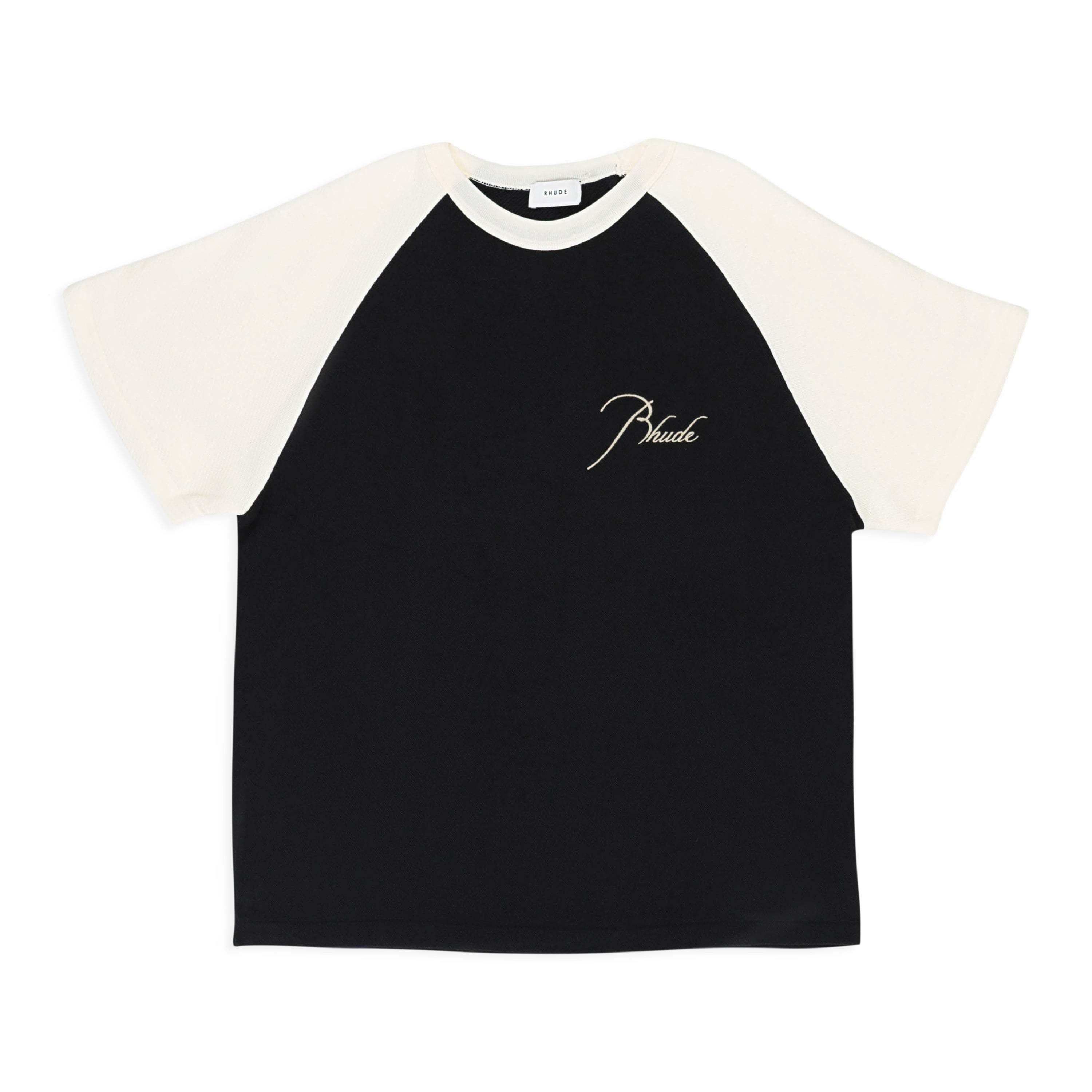 Rhude RHD-XTSH-0085/L NWT RHUDE PIQUE RAGLAN BLACK/WHITE T-SHIRT SIZE L $250 RHD-XTSH-0085/L