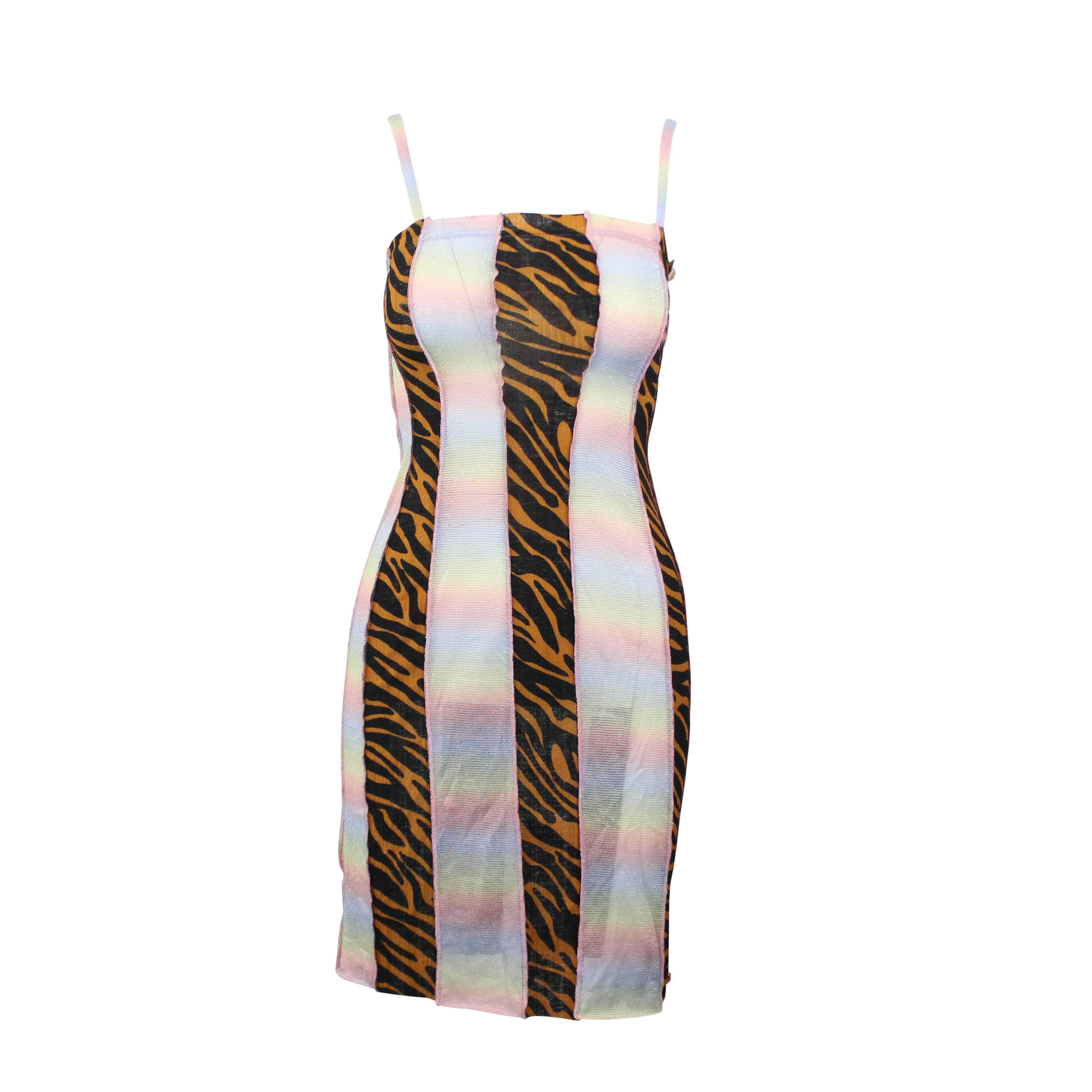 Roberto Sanchez 95-RSZ-0003/OS NWT ROBERTO SANCHEZ TIGER RAINBOW MACUMBA MINI DRESS Size OS $295 95-RSZ-0003/OS