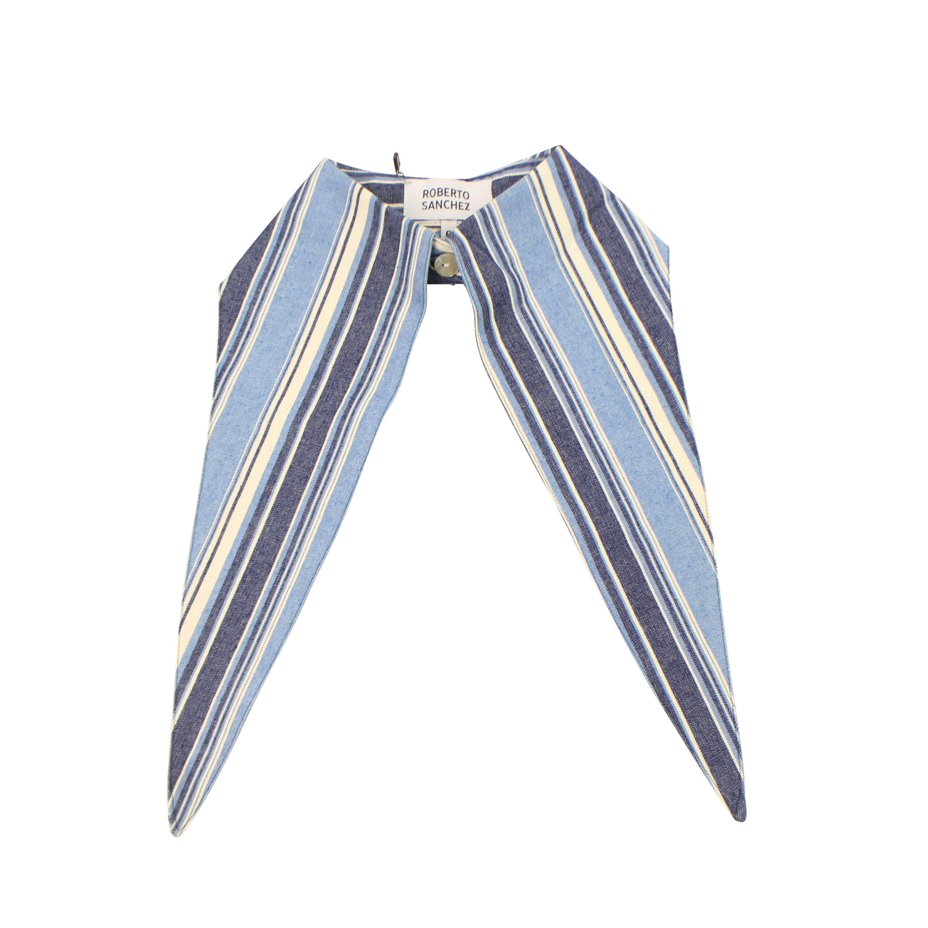 Roberto Sanchez 95-RSZ-1004/M NWT ROBERTO SANCHEZ BLUE STRIPE OLGA CROP TOP X POINTY NECK TIE Size M $295 95-RSZ-1004/M