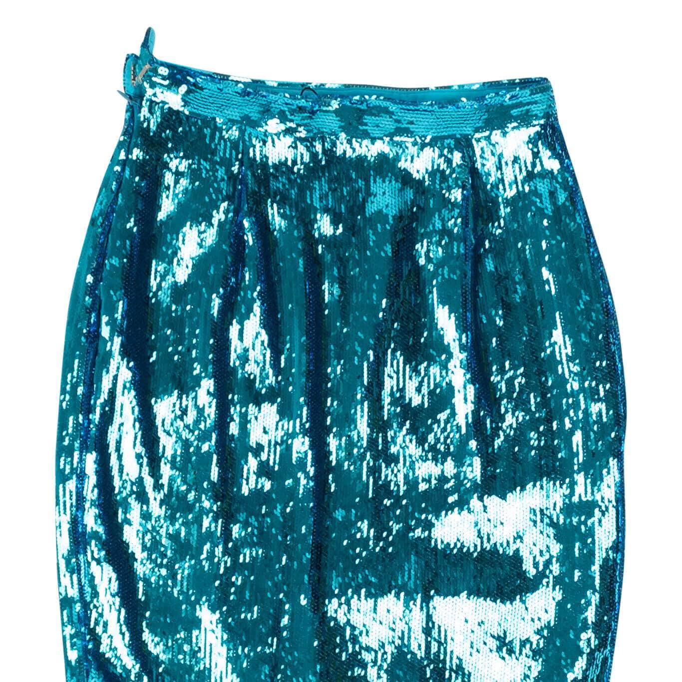 Rodarte 1000-2000, channelenable-all, chicmi, couponcollection, gender-womens, main-clothing, rodarte, size-4, womens-flared-skirts 4 / 95-RDT-0012/4 Teal Sequin Fitted Ruffle Detail Skirt 95-RDT-0012/4 95-RDT-0012/4