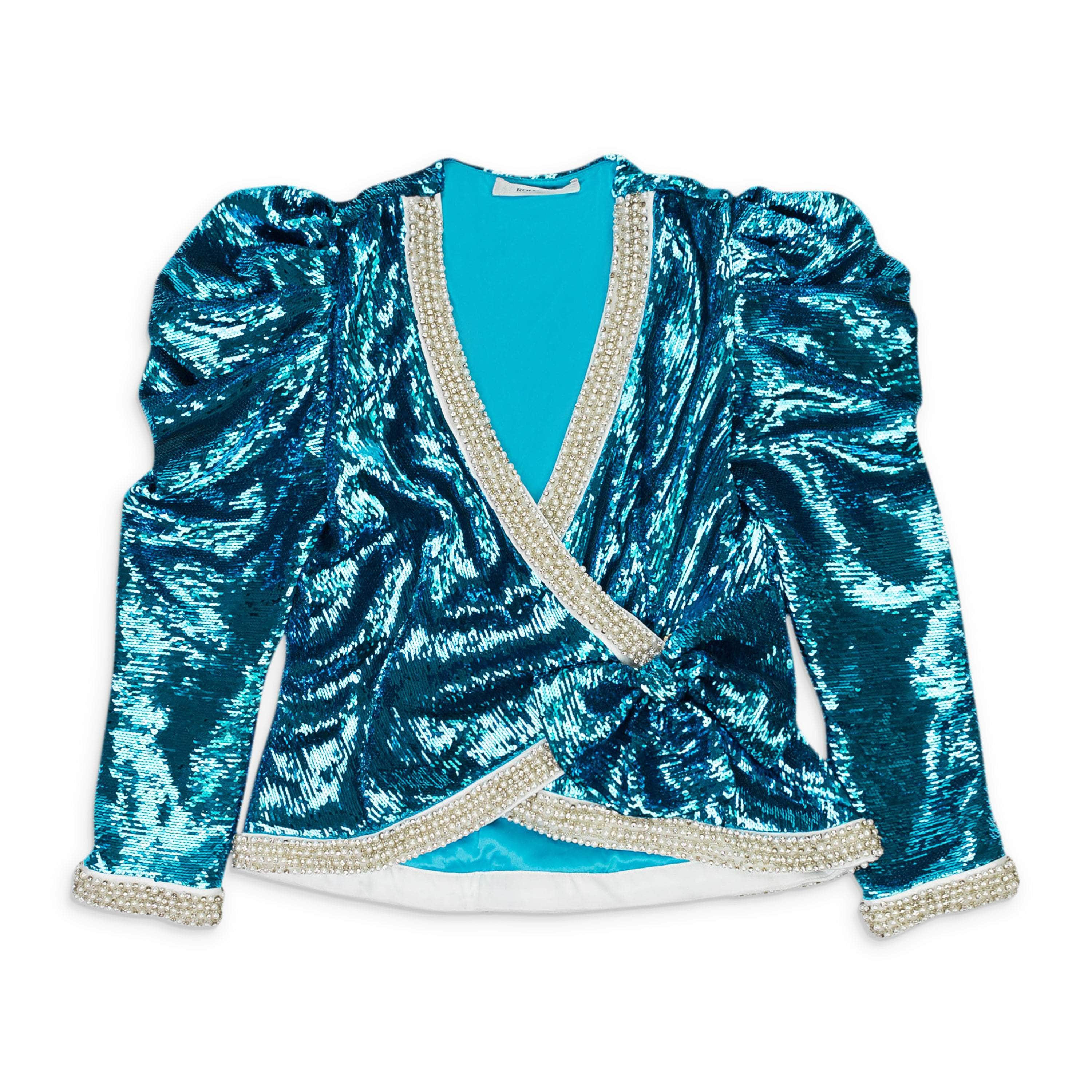 Rodarte 95-RDT-0011/S 95-RDT-0011/S S2015-A TEAL WITH HAND BEADE Rodarte SEQUINED WRAP JACKET Size S 95-RDT-0011/S