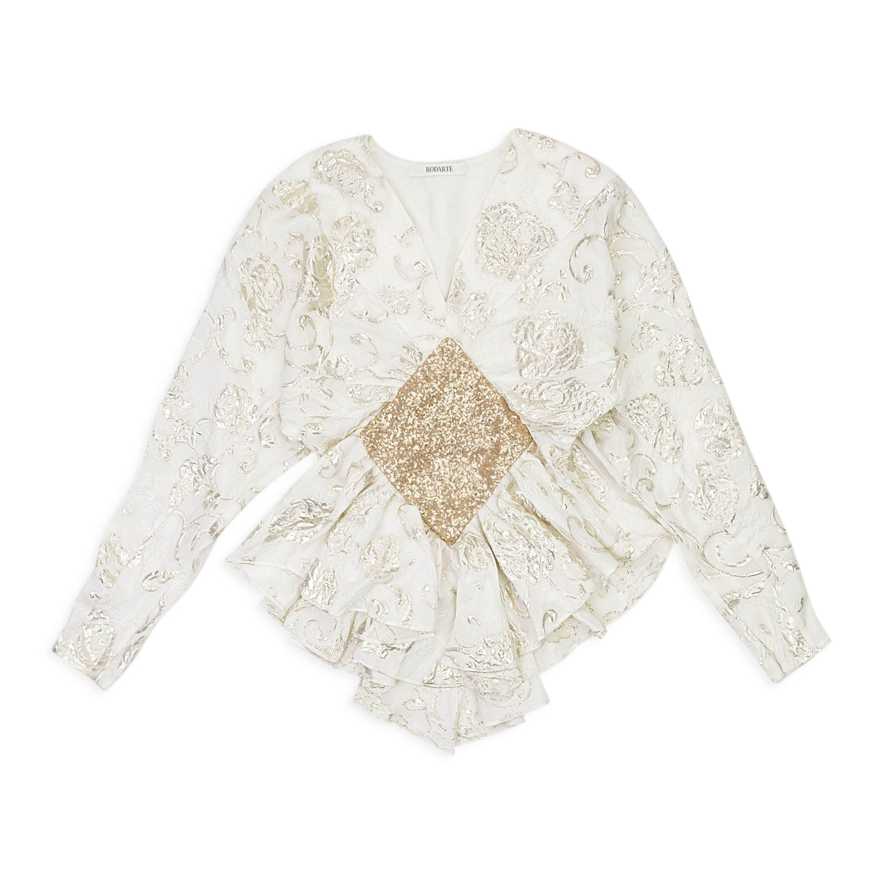 Rodarte 95-RDT-1012/S 95-RDT-1012/S S2013-A CREAM AND GOLD Rodarte JACQUARD FLORAL DOLMAN SLEEVE BLOUSE Size S 95-RDT-1012/S