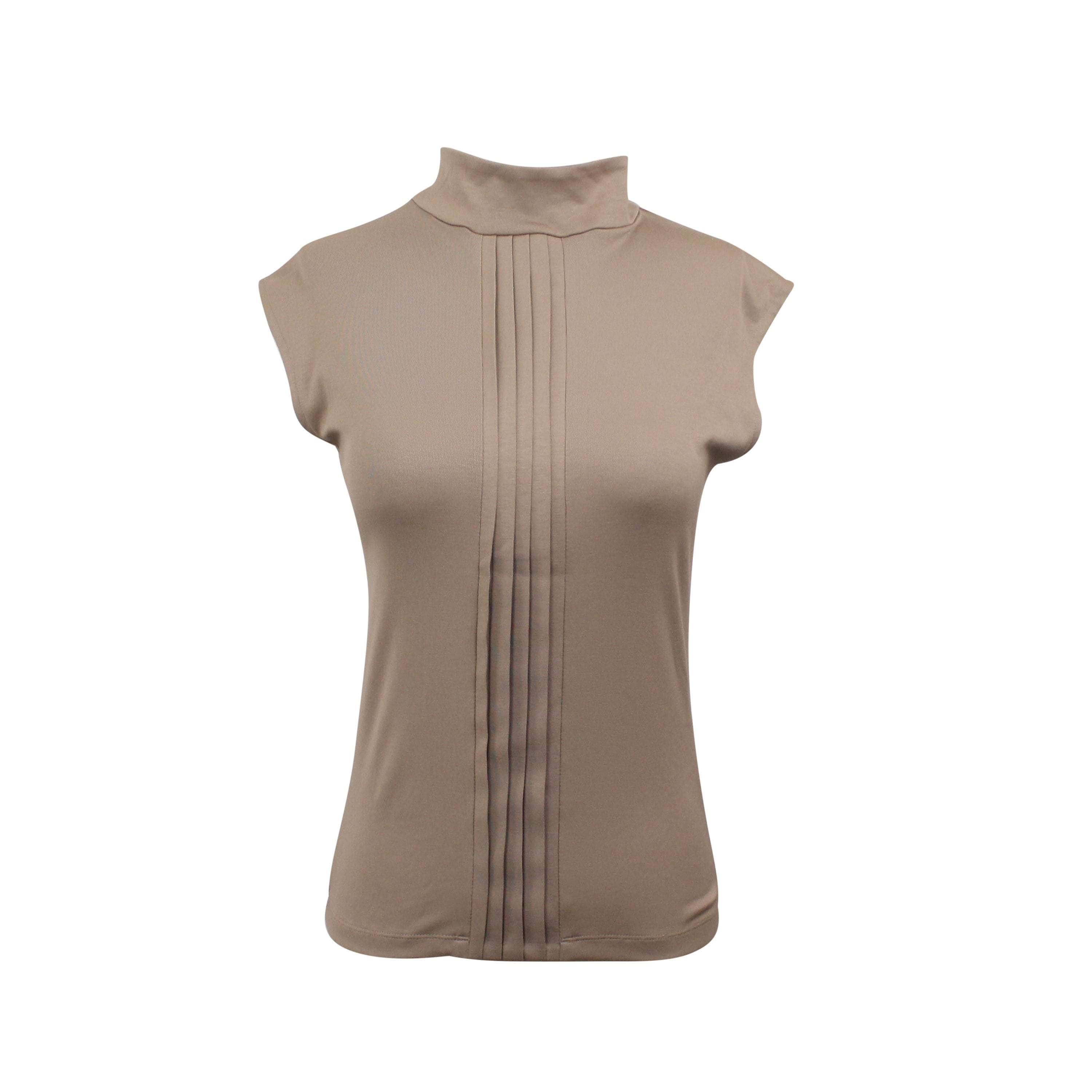 Roni Ilan 95-RIN-1012/M NWT Roni Ilan LIGHT BROWN Roni Ilan SAND SLEEVELESS TOP WITH PLEATS Size M $405 95-RIN-1012/M