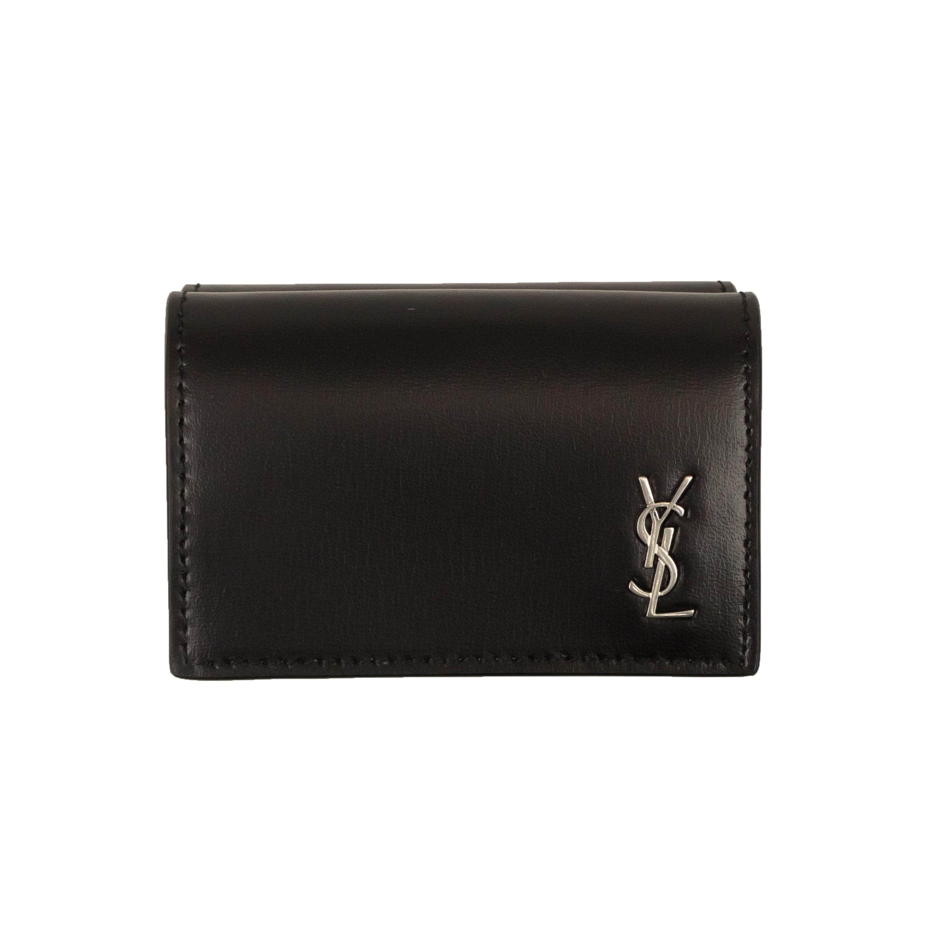 Saint Laurent 250-500, channelenable-all, chicmi, couponcollection, gender-mens, main-handbags, mens-shoes, mens-wallets-cardholders, saint-laurent, size-os OS / 685656_1JB2E_1000 Black Calf Leather Metal Logo Wallet YSL-XACC-0019/OS YSL-XACC-0019/OS
