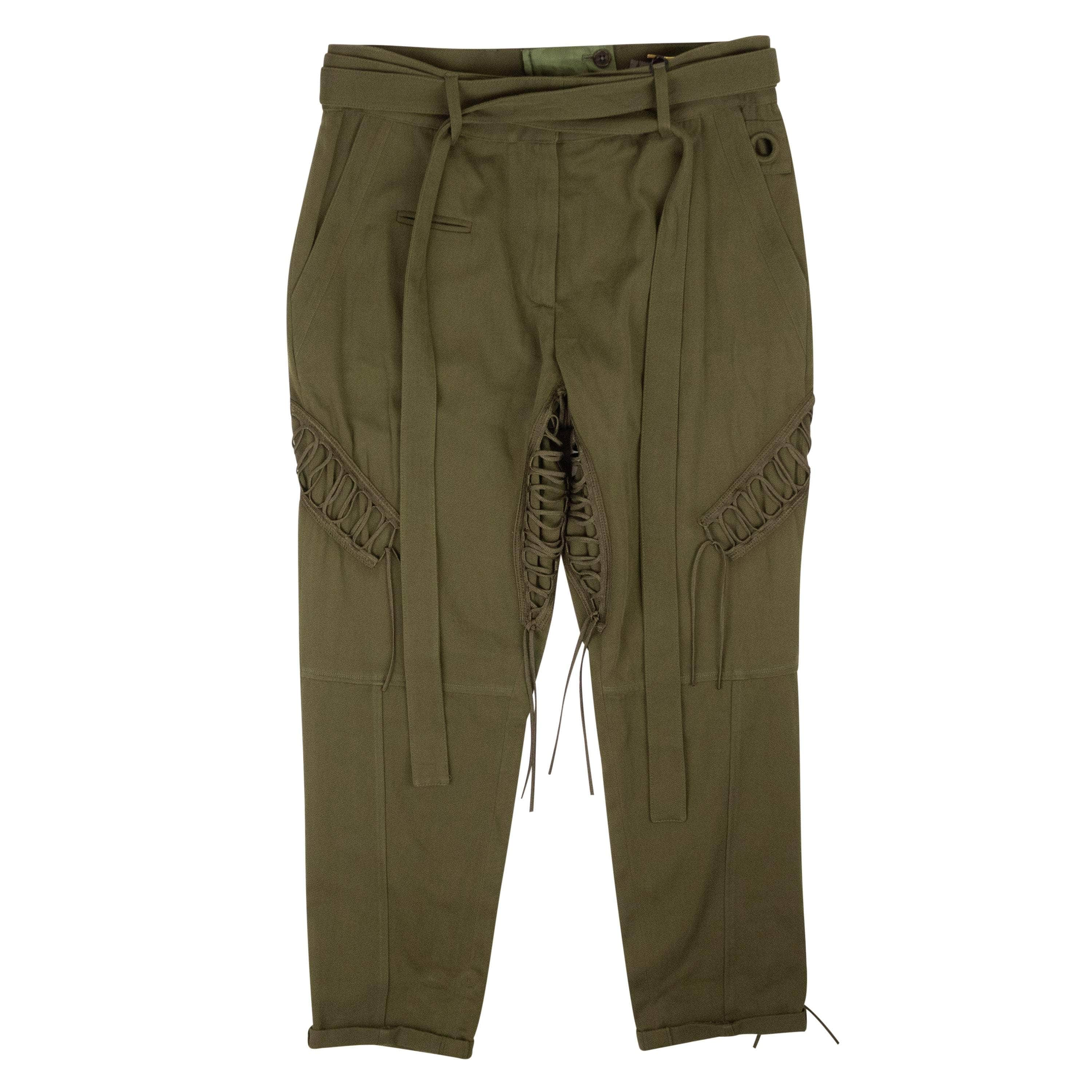 Saint Laurent YSL-XBTM-0012/38 NWT SAINT LAURENT Green Lace-Up Military Pants Size 2/38 $1480 YSL-XBTM-0012/38