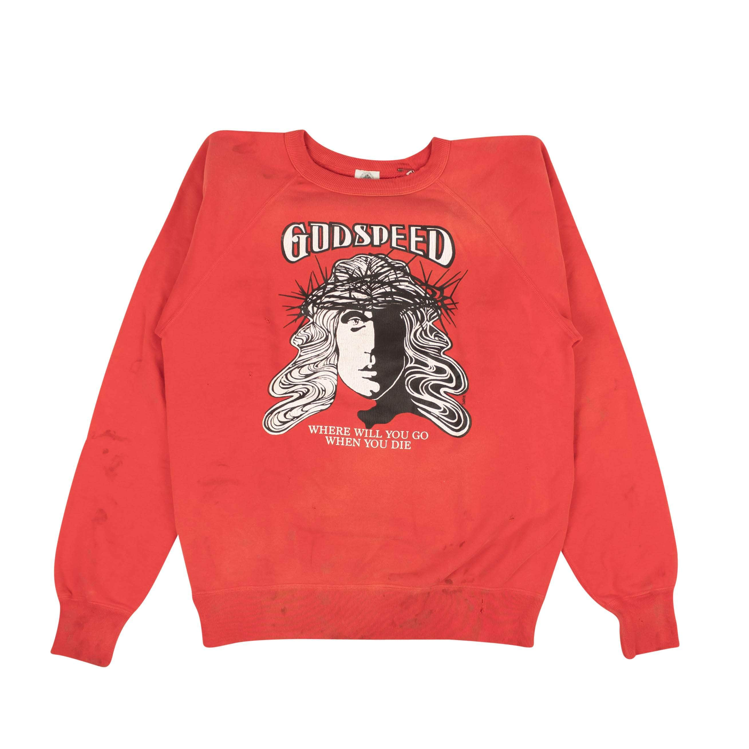 Saint Michael 95-STM-1029/L NWT SAINT MICHAEL Red Godspeed Raglan Crewneck Sweatshirt Size L $583 95-STM-1029/L