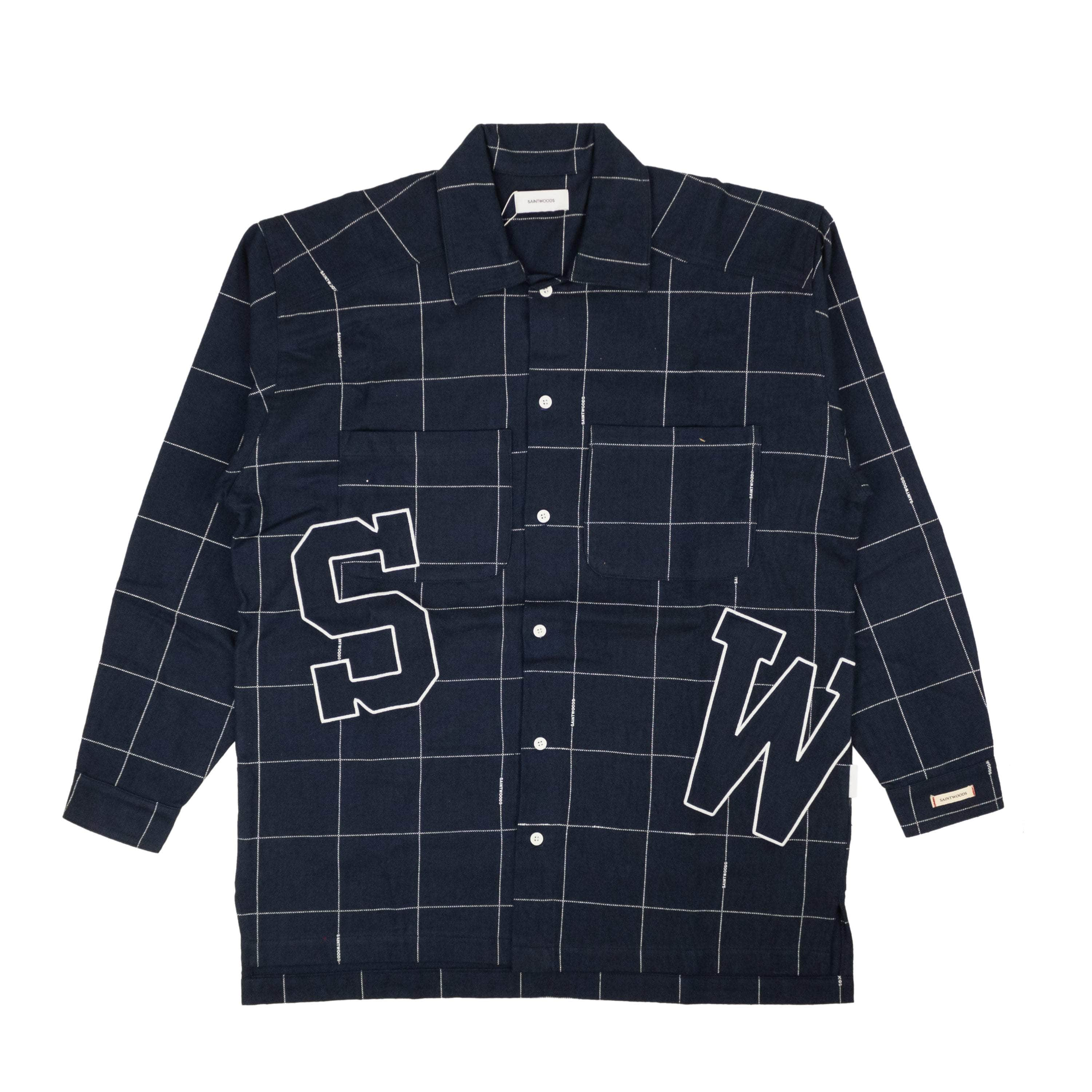 Saintwoods SWS-XTPS-0001/M NWT SAINTWOODS Navy Cotton Contrast Stich Flannel Shirt Size M $380 SWS-XTPS-0001/M