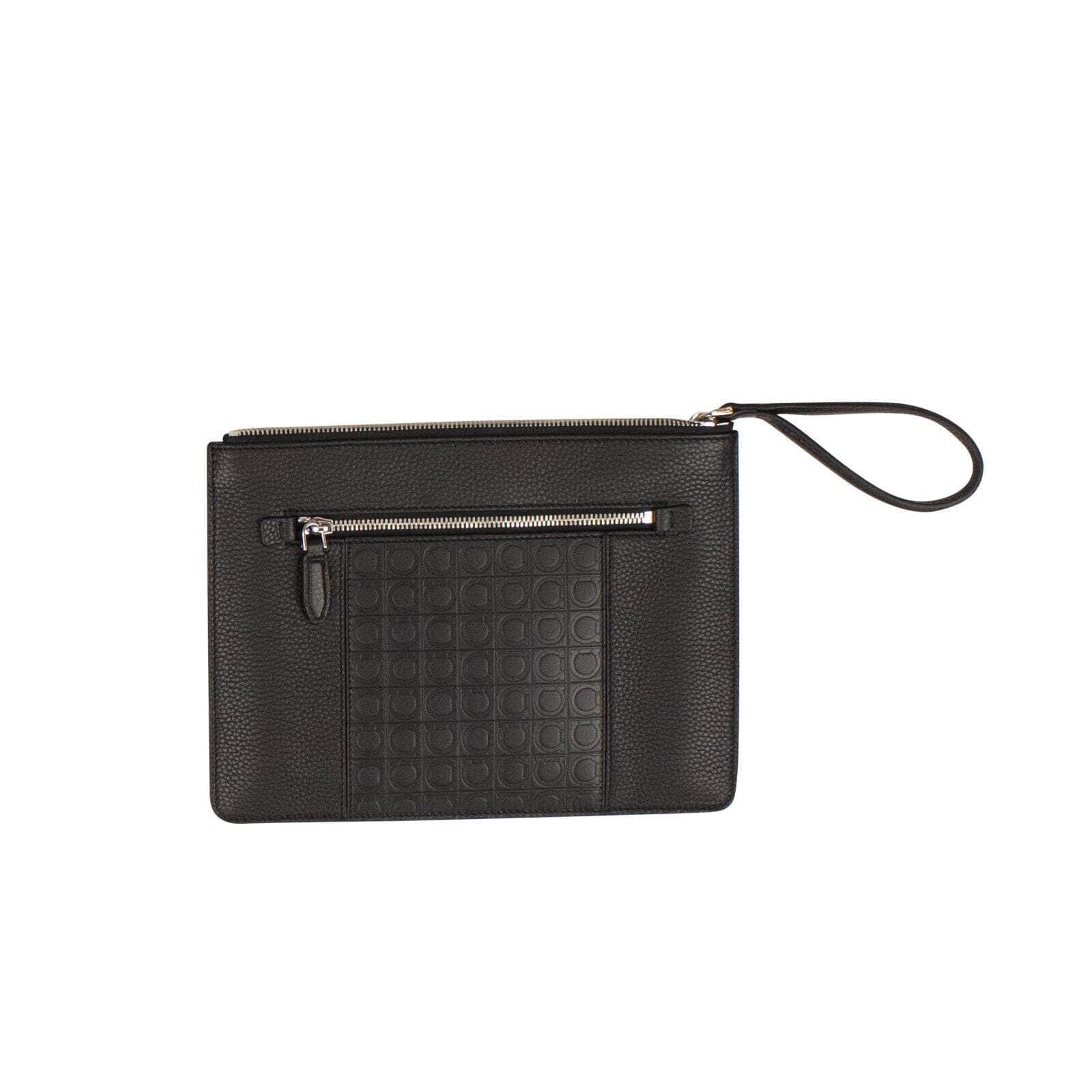 Salvatore Ferragamo 250-500, channelenable-all, chicmi, couponcollection, gender-mens, main-accessories, mens-pouches, mens-shoes, shop375 OS FIRENZE GAMMA EMBOSSED LEATHER POUCH FRG-XACC-0008/OS FRG-XACC-0008/OS