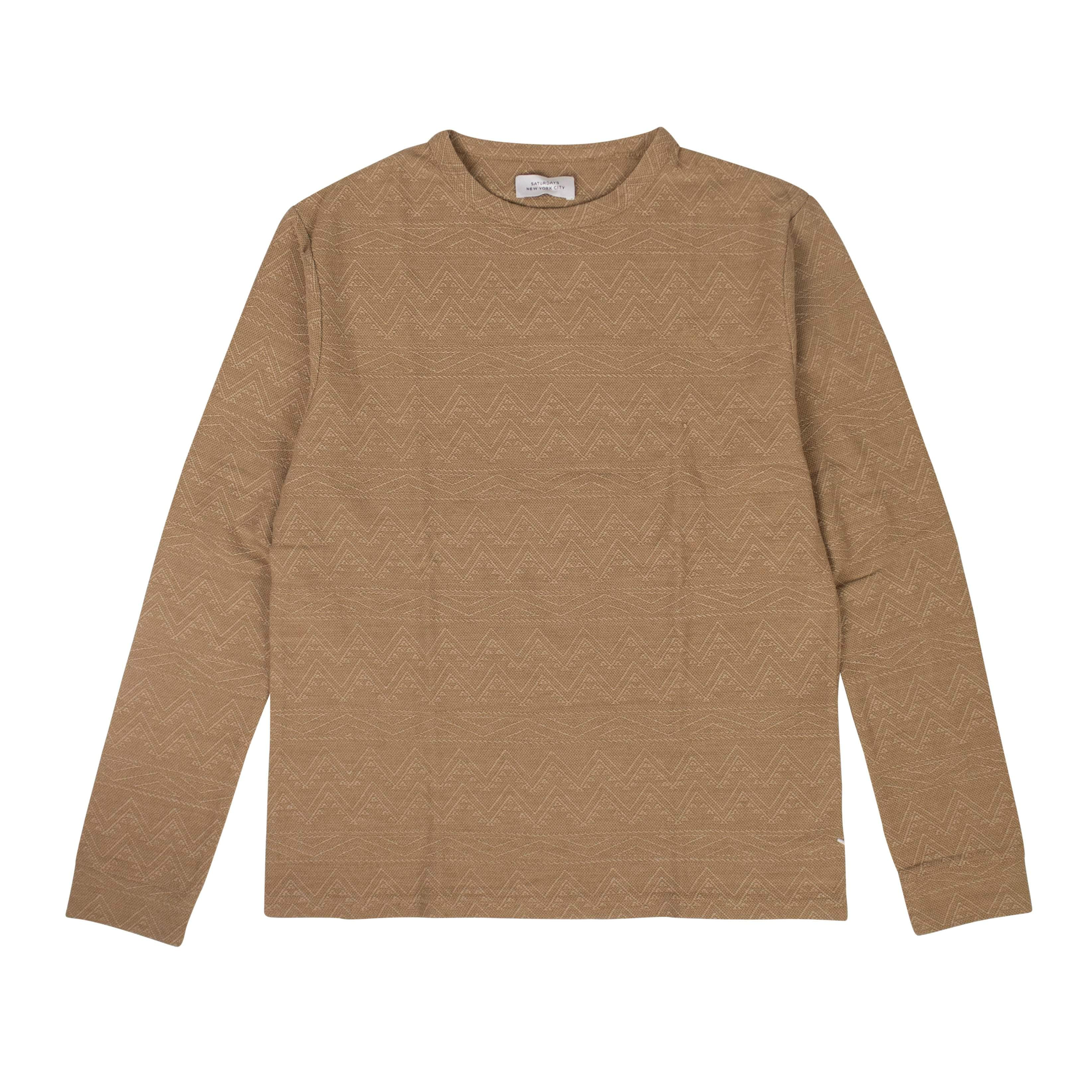 Saturdays NYC 95-SAT-1002/S NWT SATURDAYS NYC Khaki Graham Jacquard Long Sleeve T-Shirt Size S $145 95-SAT-1002/S