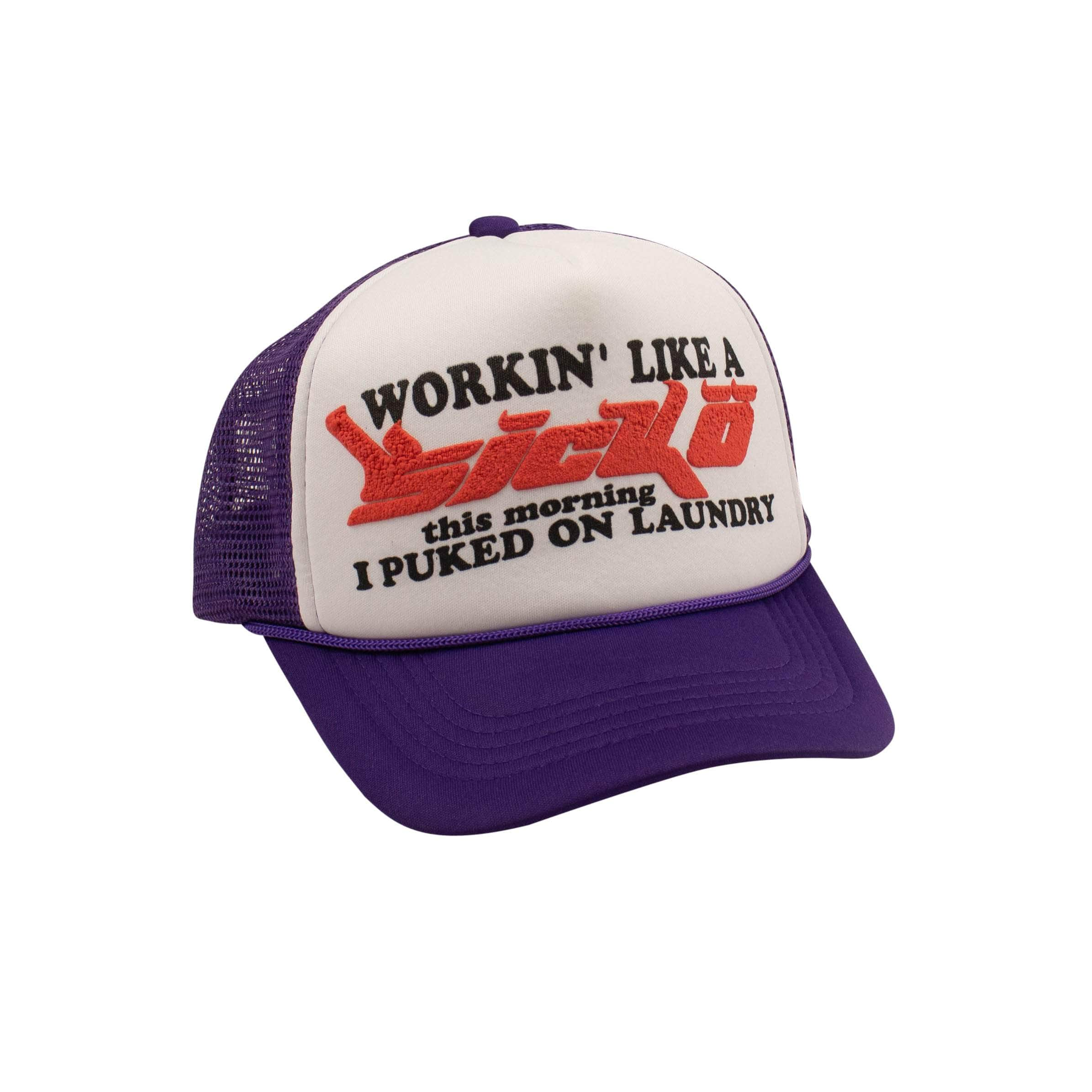 Sicko 95-SCK-3011/OS NEW SICKO Purple & White Working Like a Sicko Trucker Hat Size OS 95-SCK-3011/OS