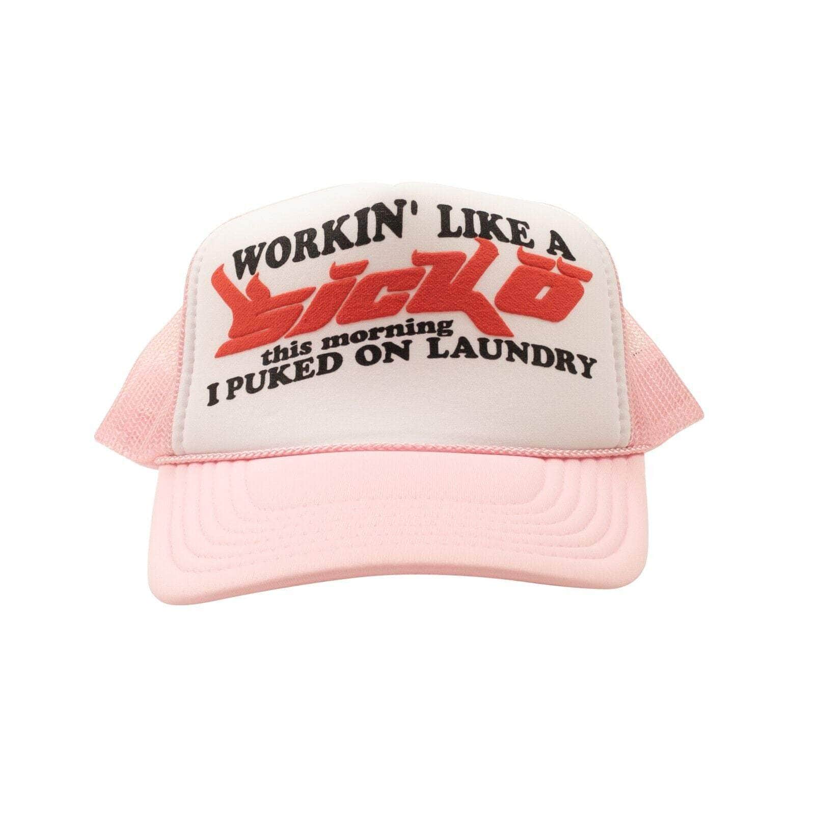 Sicko channelenable-all, chicmi, couponcollection, gender-mens, main-accessories, mens-shoes, sicko, size-os, under-250 OS Light Pink And White Working Like a Sicko Trucker Hat SCK-XACC-0011/OS SCK-XACC-0011/OS