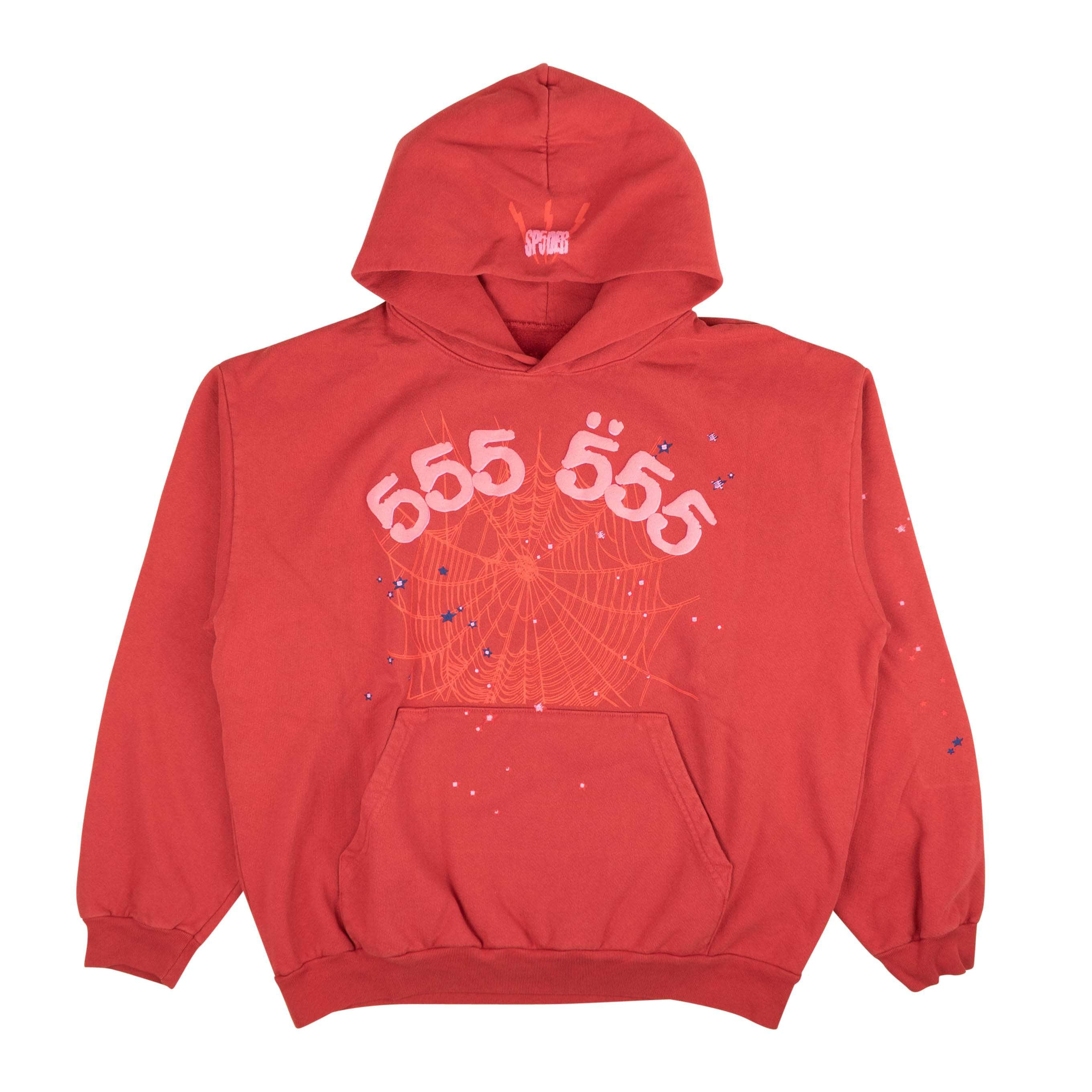 SP5DER 95-SP5-1006/M NEW SPIDER WORLDWIDE Red Number 555 Pullover Hoodie Sweatshirt Size M 95-SP5-1006/M