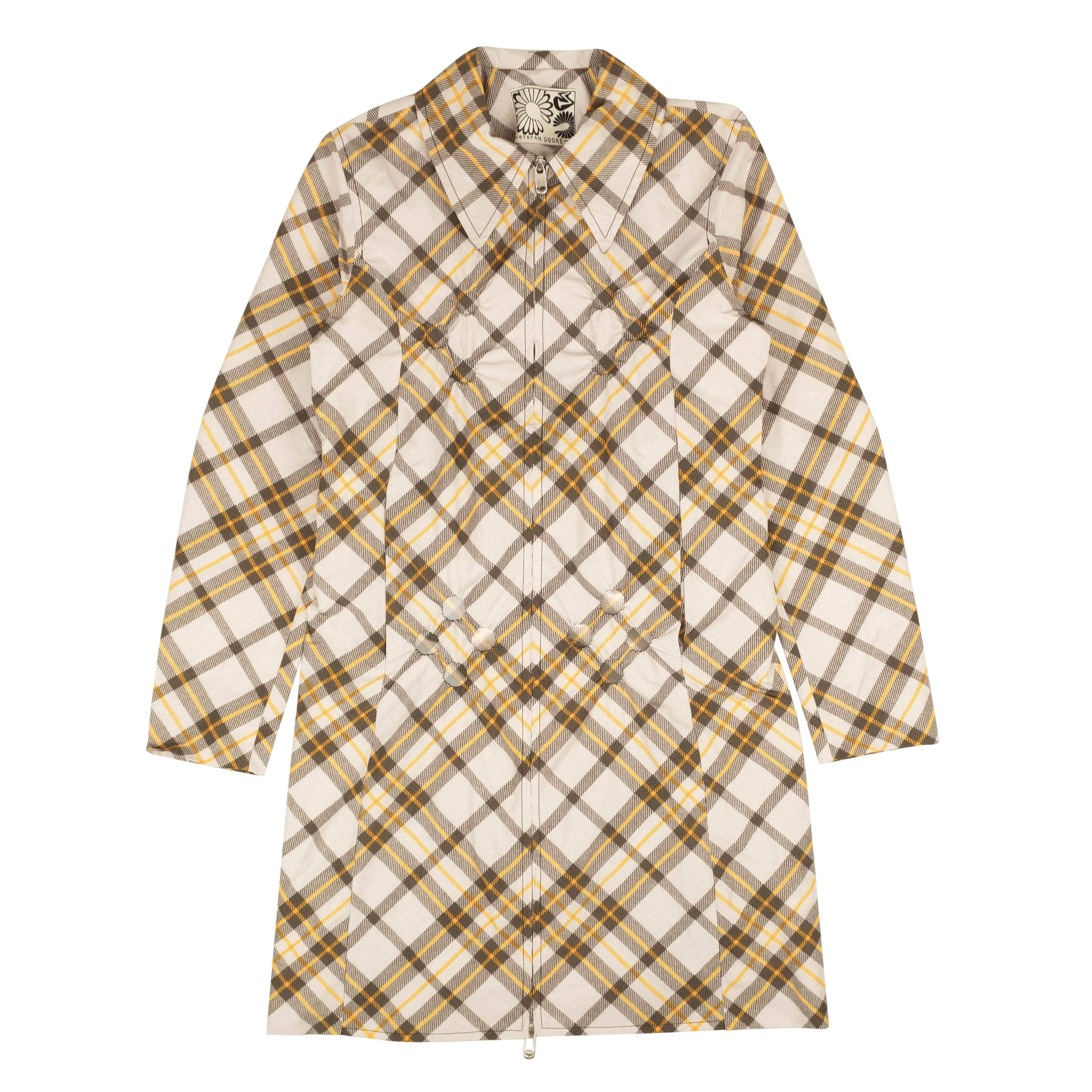 Stefan Cooke 95-SCE-0002/S NWT STEFAN COOKE White & Yellow Studded Tartan Print Coat Size S $1110 95-SCE-0002/S