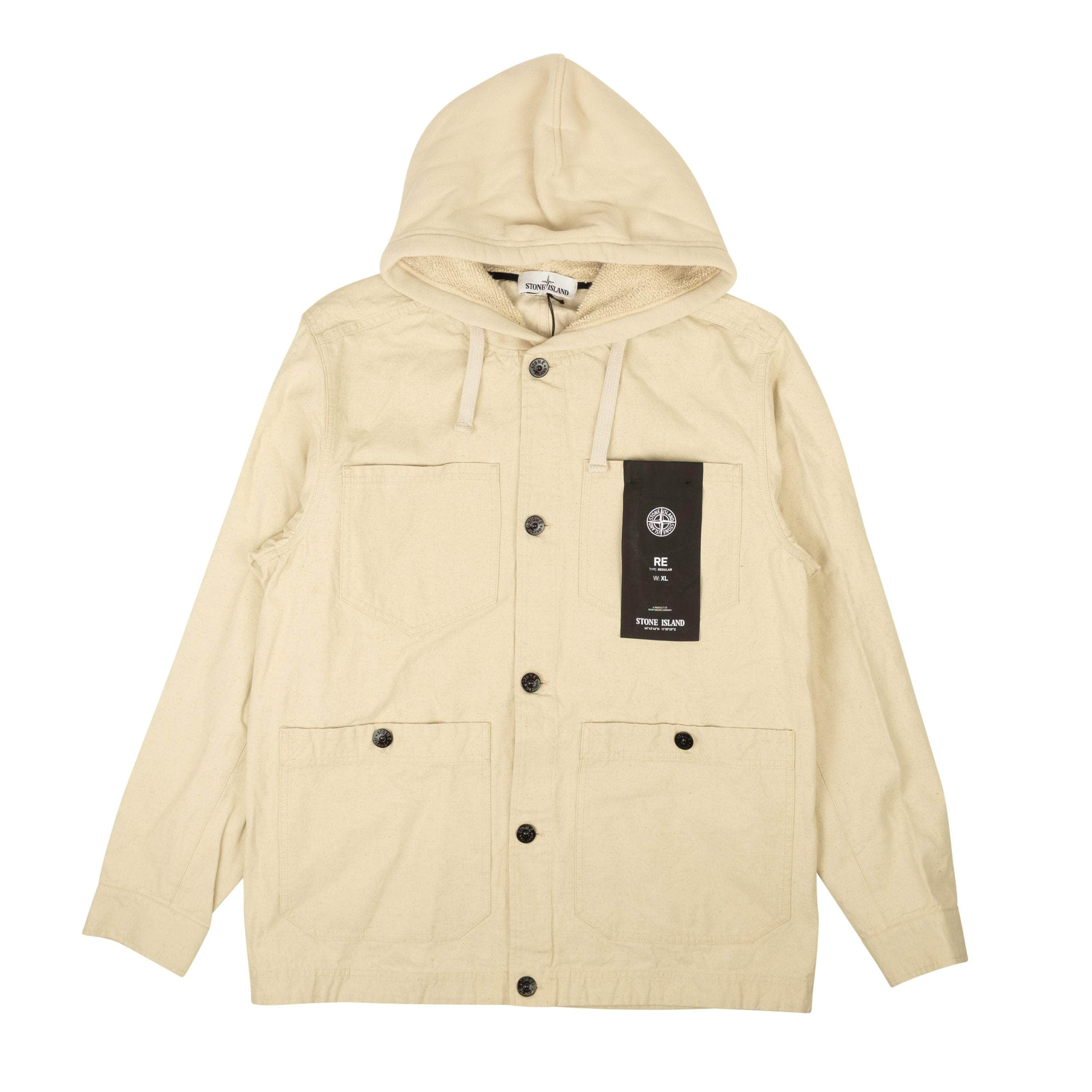 Stone Island 95-STI-0009/L NWT STONE ISLAND Oatmeal Ivory Panama Placcato Hooded Jacket Size L $815 95-STI-0009/L