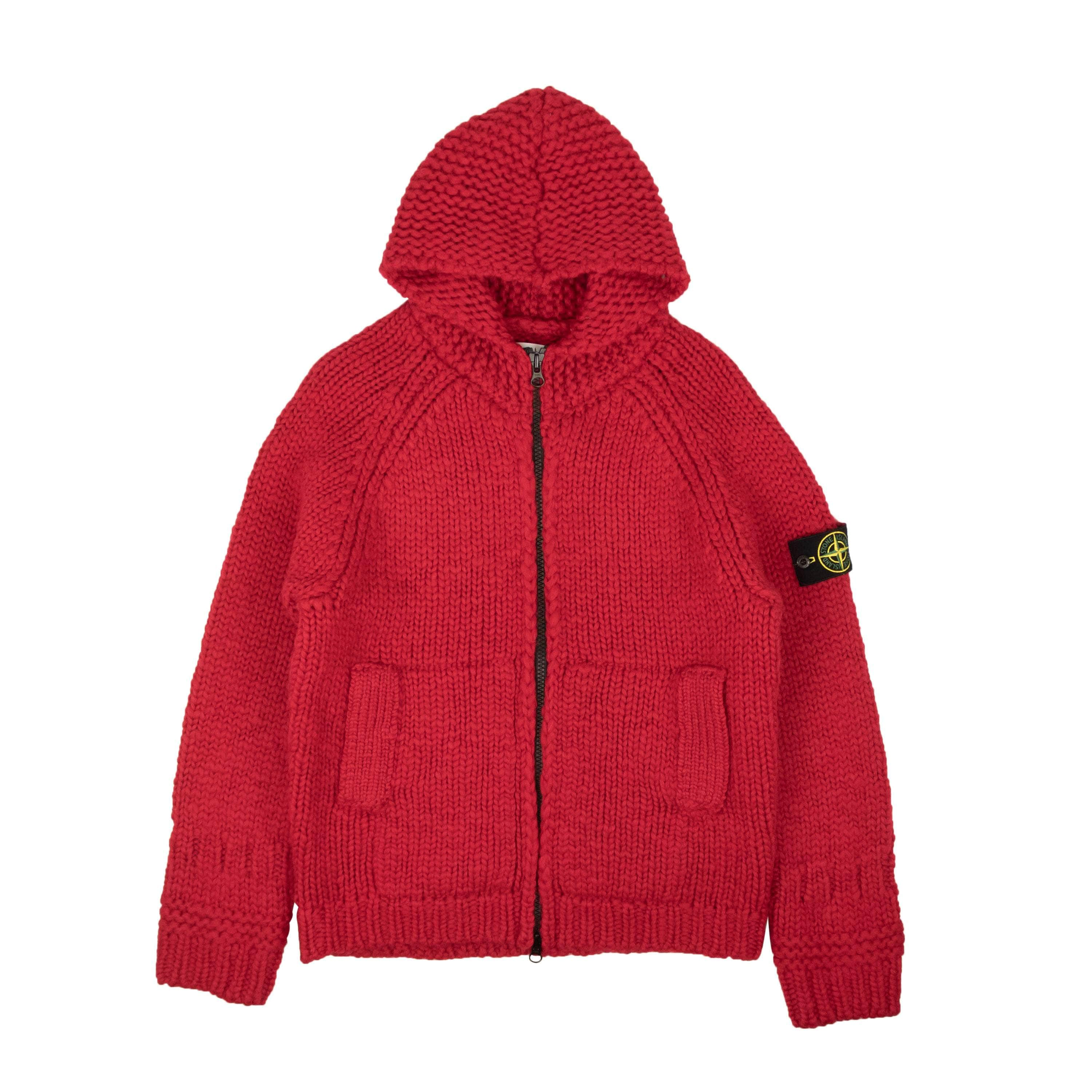 Stone Island STI-XHDS-0003/S NWT STONE ISLAND Red Wool Chunky Knit Zip Up Sweatshirt Size S $1145 STI-XHDS-0003/S