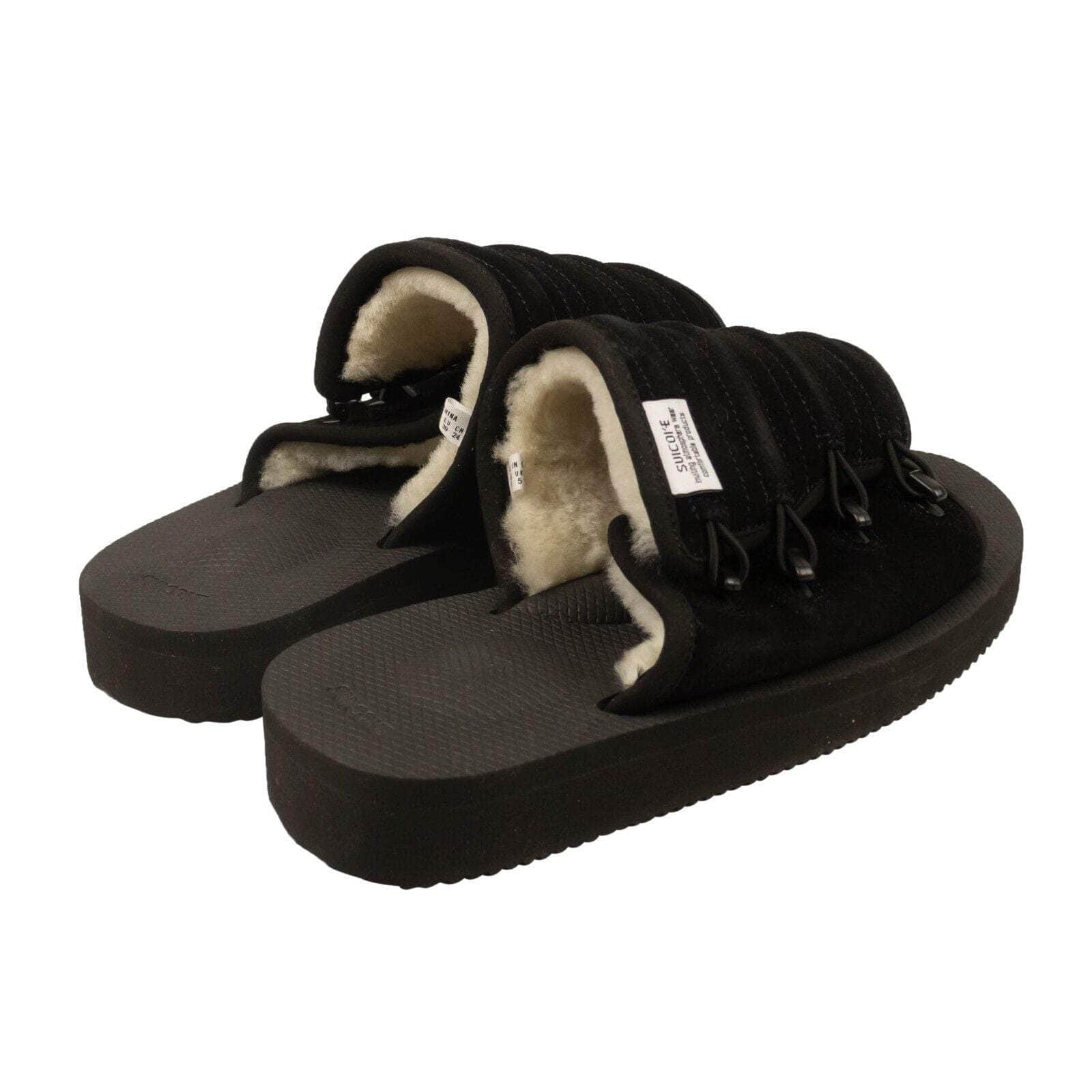 Suicoke channelenable-all, chicmi, couponcollection, gender-mens, main-shoes, mens-shoes, mens-slides-slippers, size-6, size-7, suicoke, under-250 Black Mura Leather Fur Slides
