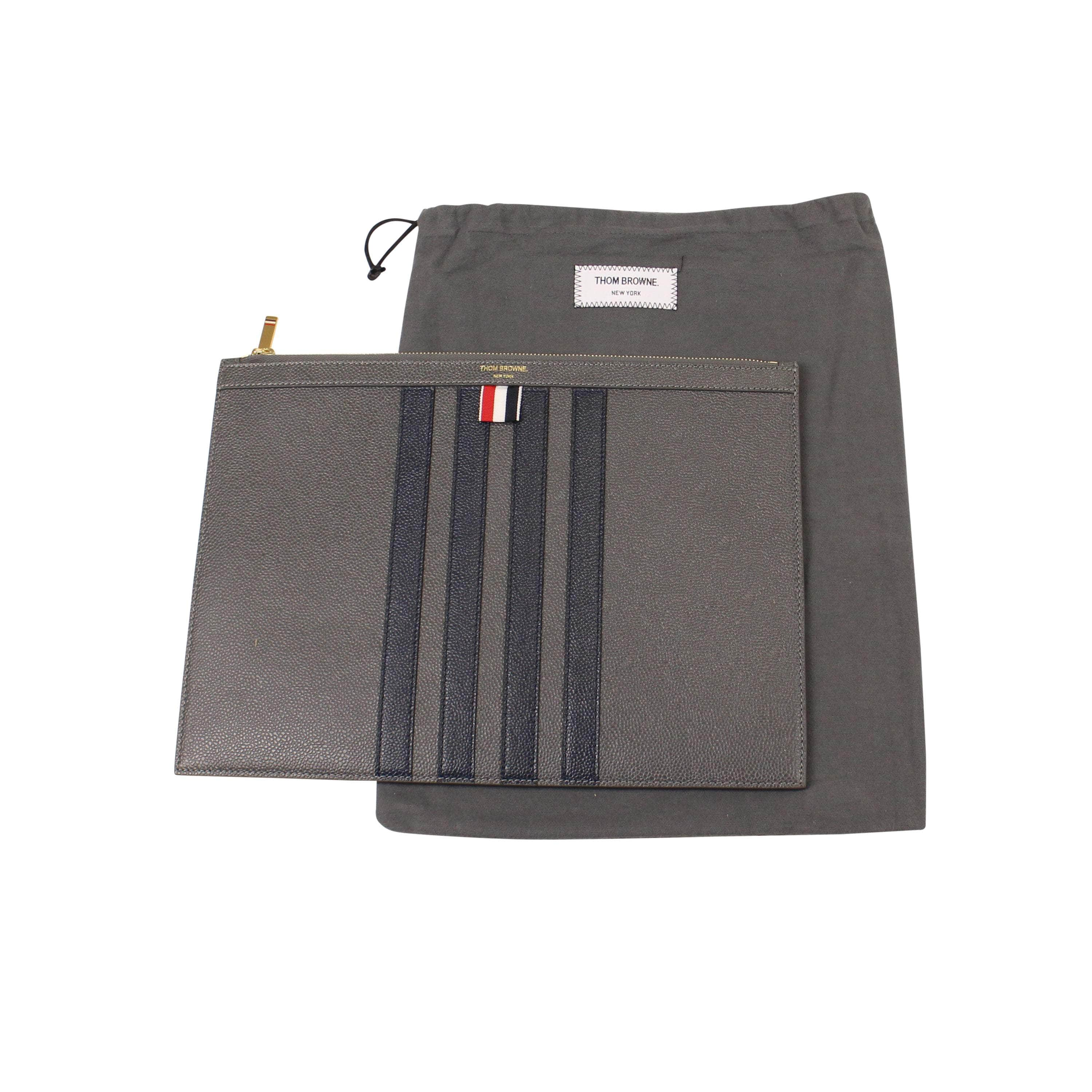 Thom Browne TBR-XACC-0002/OS Thom Browne Striped Leather Clutch Grey Size OS $890 TBR-XACC-0002/OS