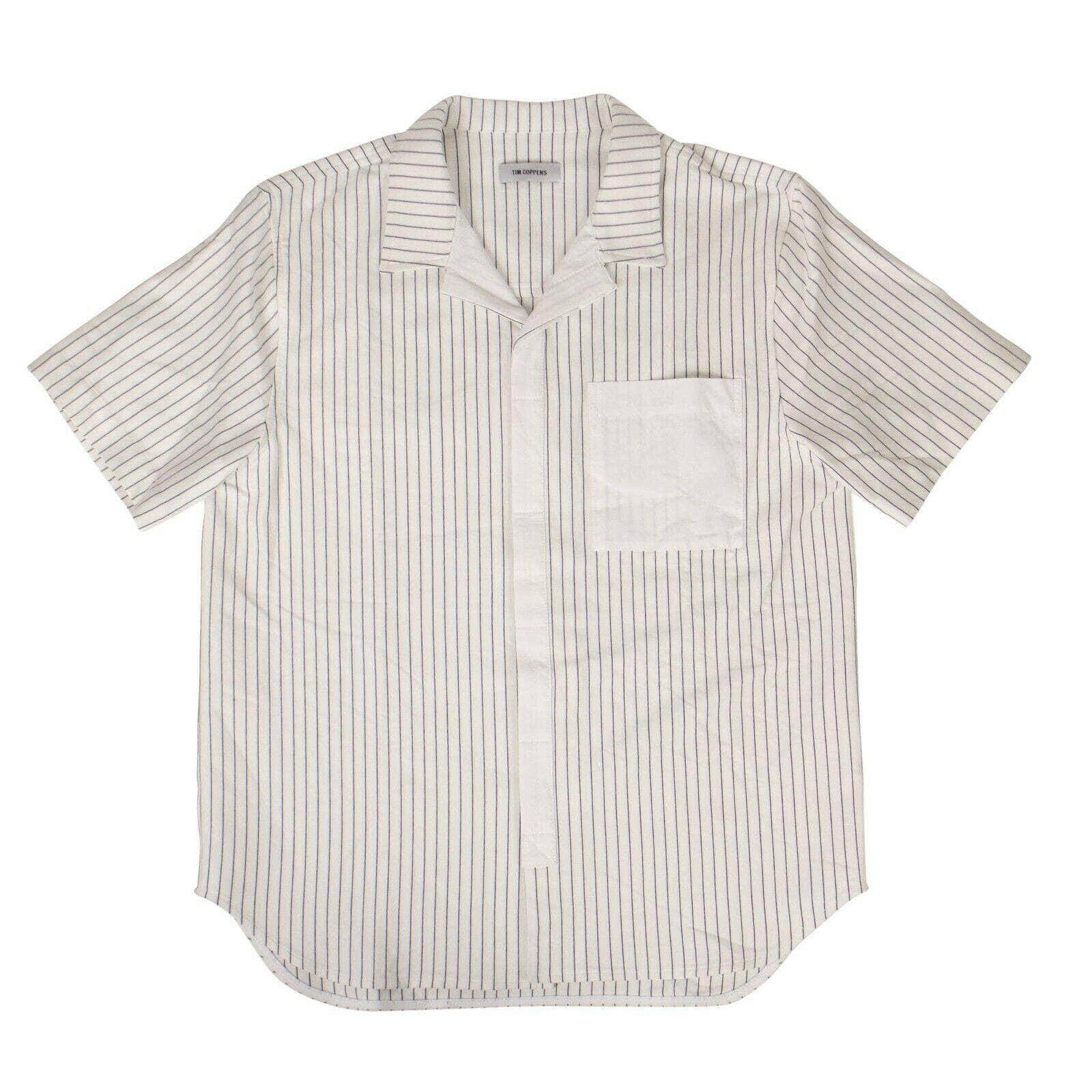 TIM COPPENS Men's Shirts Cotton Ecru Stripe Bowling Shirt - White