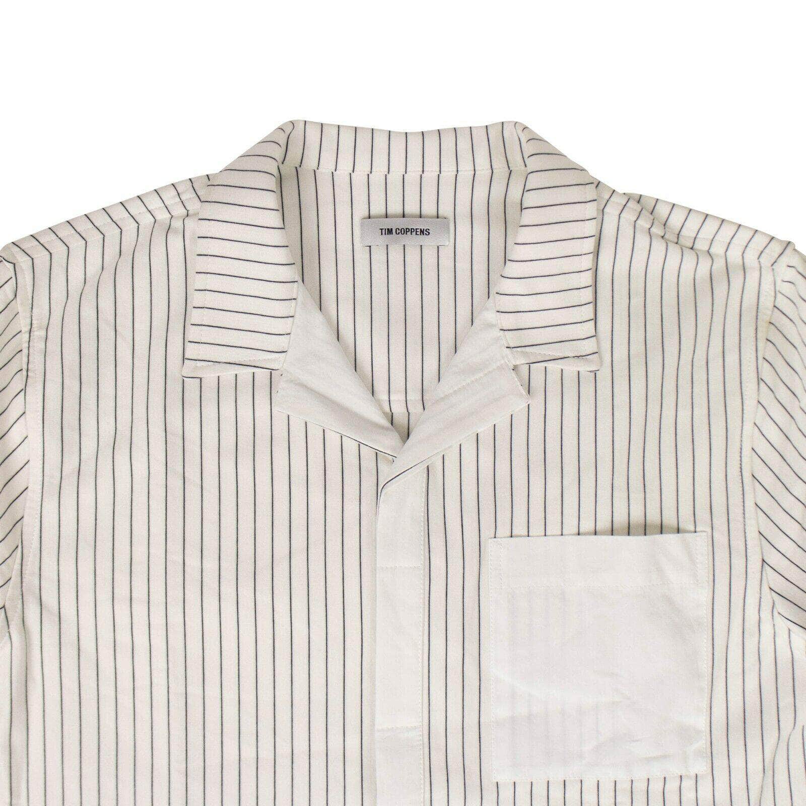 TIM COPPENS Men's Shirts Cotton Ecru Stripe Bowling Shirt - White