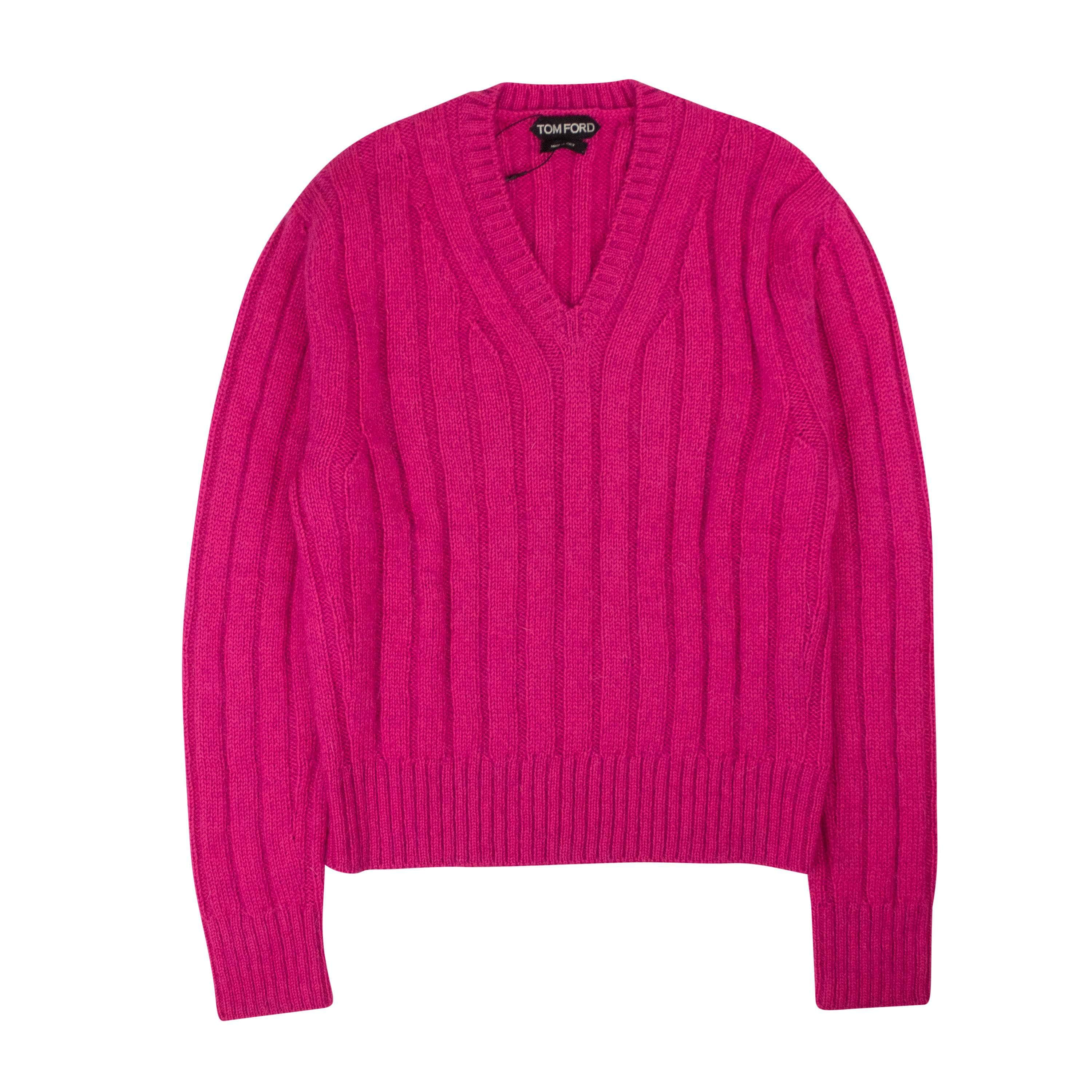 Tom Ford TFD-XTPS-0021/48 NWT TOM FORD Fuchsia Ribbed Long Sleeve V-Neck Sweater Size 48 $890 TFD-XTPS-0021/48