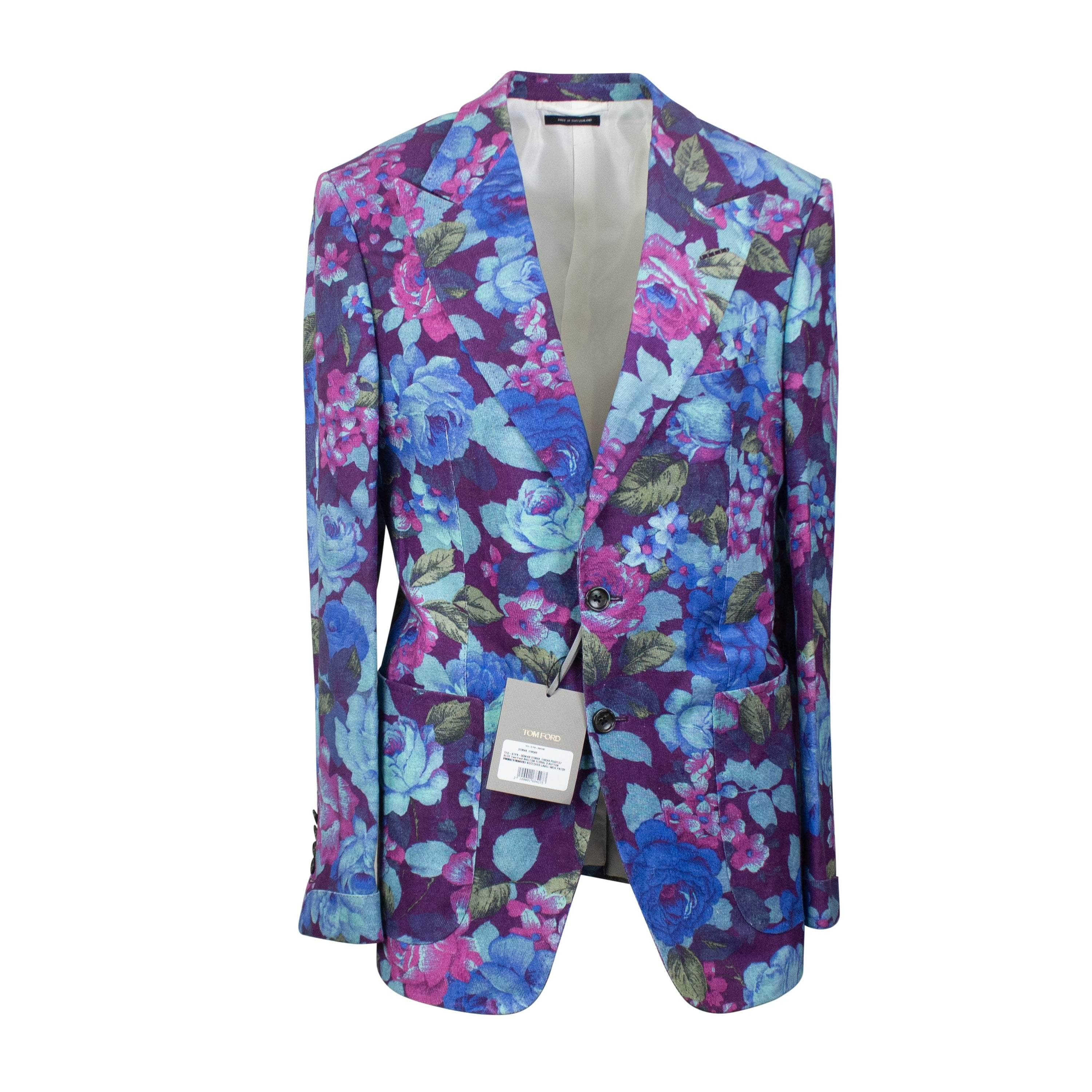 Tom Ford TFD-XTPS-0034/48 TFD-XTPS-0034/48 373R48_11SC40 PURPLE/ BLUE Tom Ford SHELTON FLORAL 2 BUTTON SINGLE BREASTED NOCTCHED LABEL WITH PATCH POCKETS Size 48 TFD-XTPS-0034/48