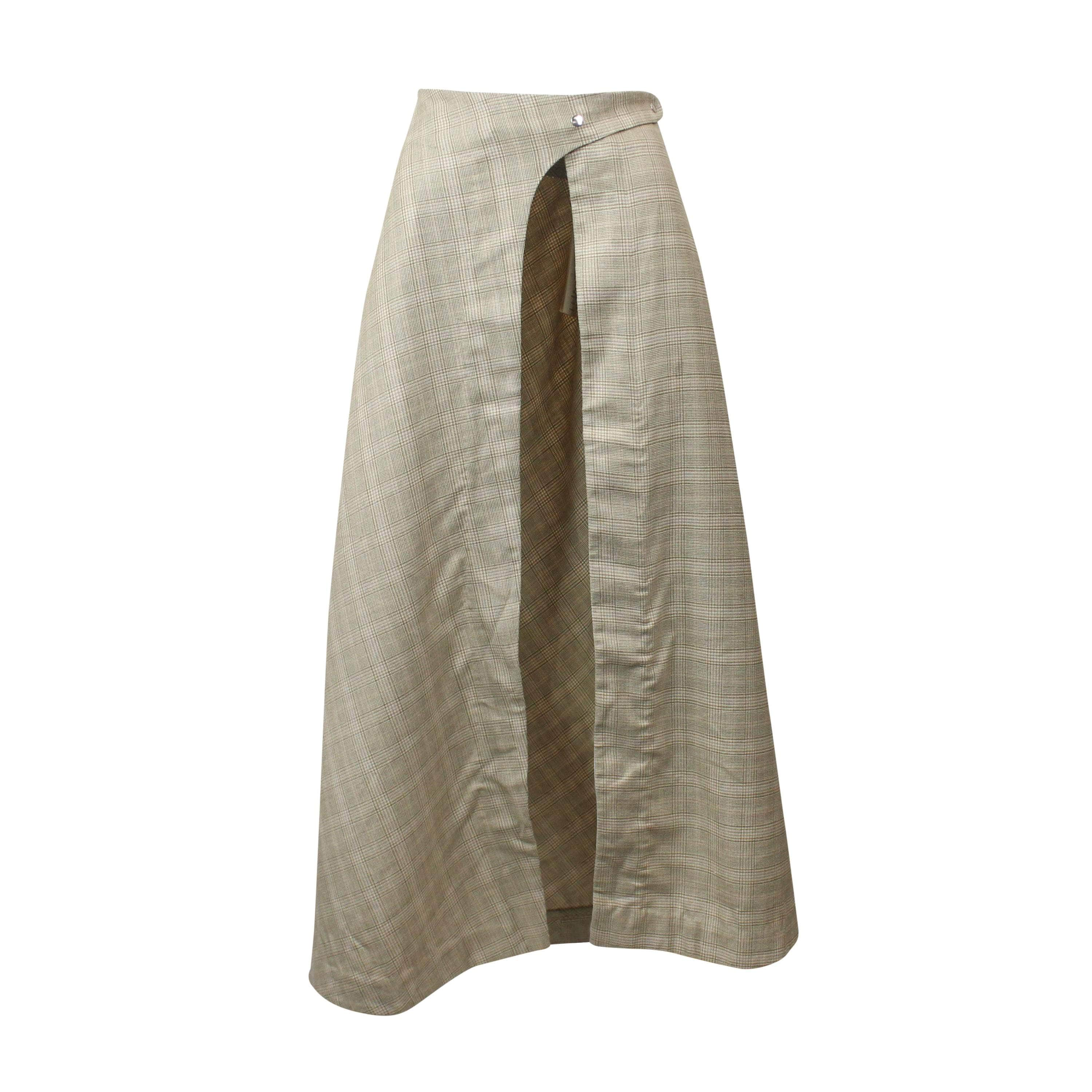 Turbo 95-TRB-0001/L NWT Turbo DEADSTOCK PLAID TAN TURBO WRAP SLIT SKIRT Size L $300 95-TRB-0001/L