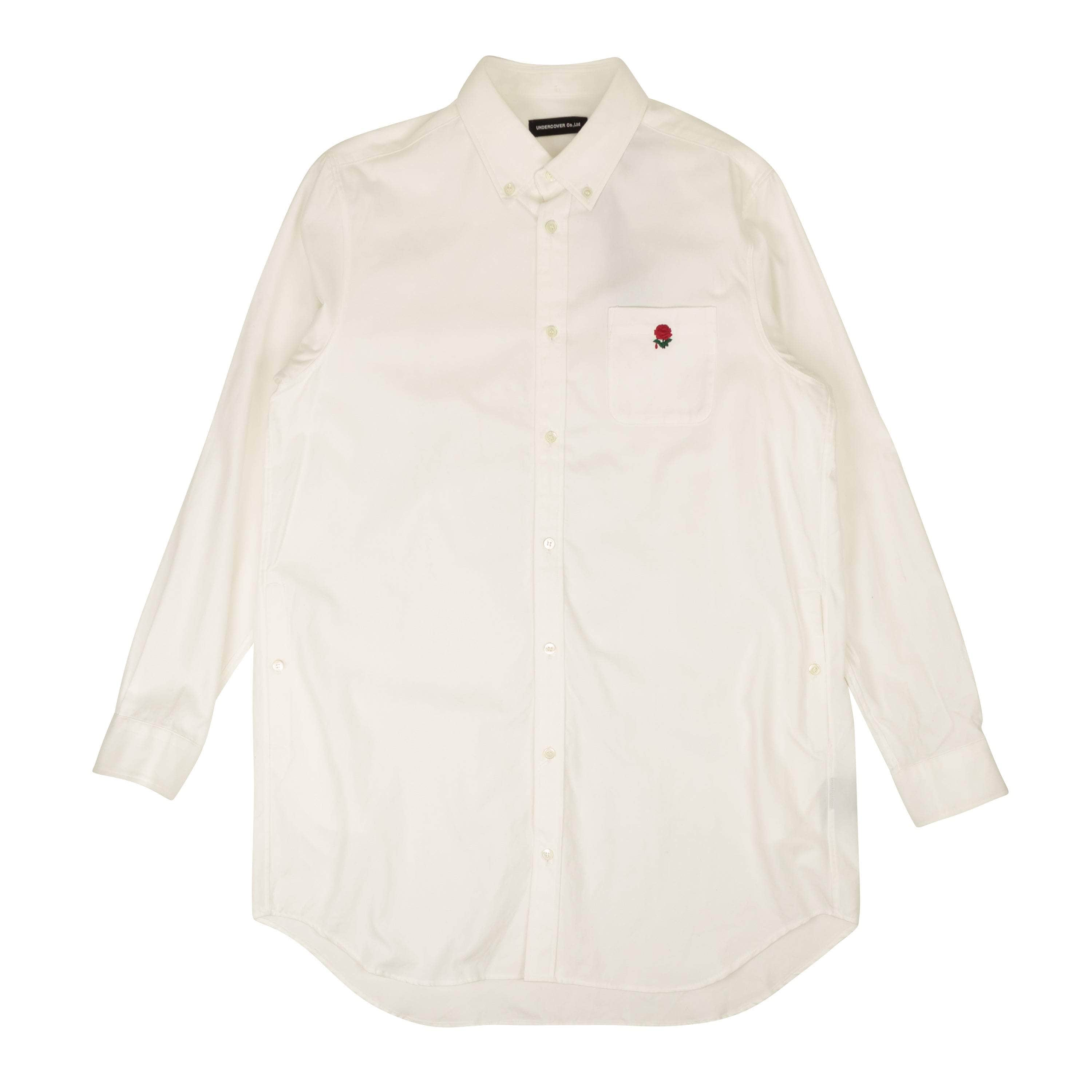 UNDERCOVER 95-UND-1015/2 NWT UNDERCOVER White Long Rose Applique Embroidered Oxford Shirt Size 2 95-UND-1015/2