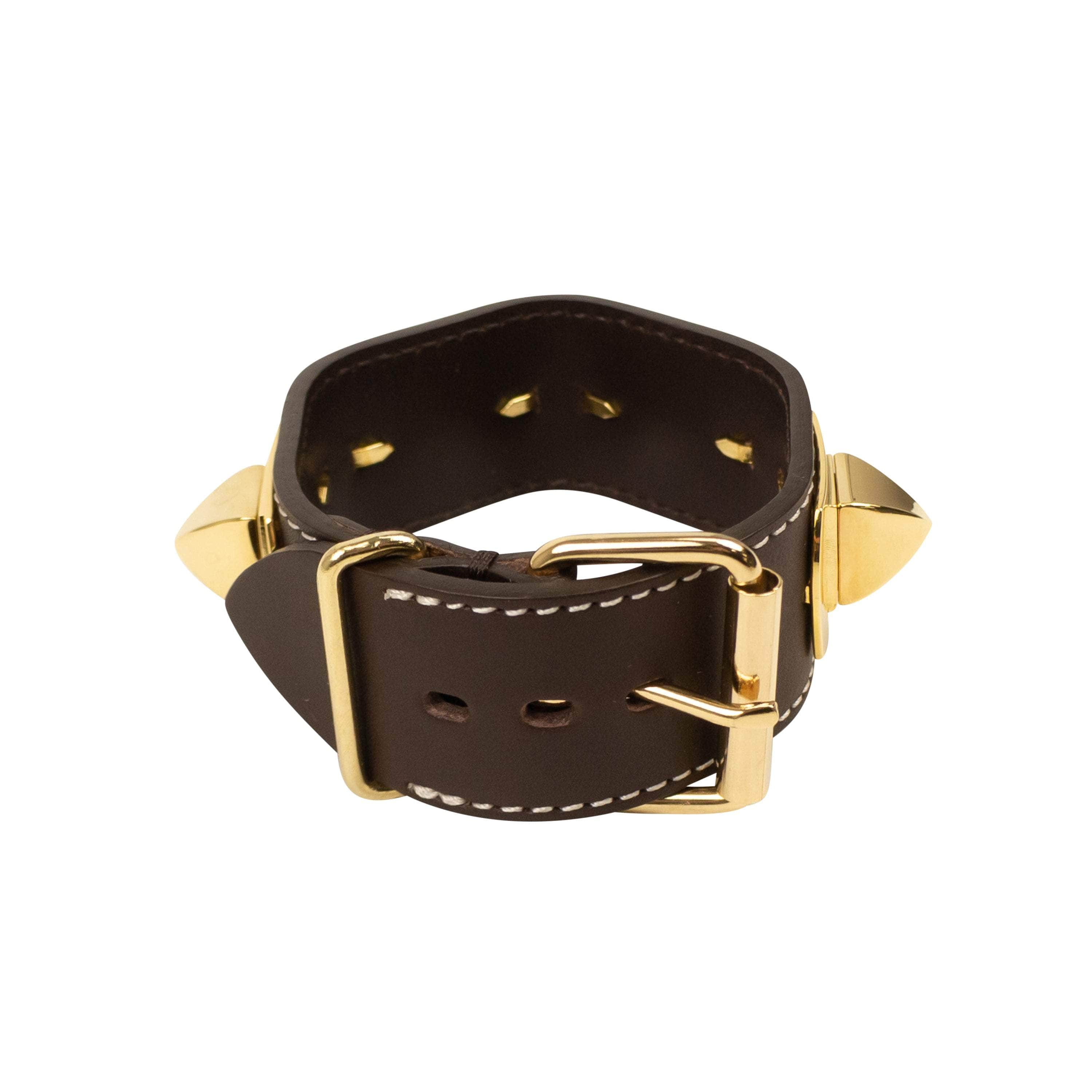 UNDERCOVER 95-UND-3010/OS NIB UNDERCOVER Brown Leather Pyramid Stud Adjustable Braclet Size OS 95-UND-3010/OS