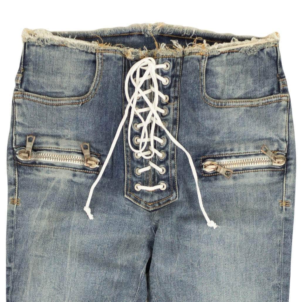 Unravel Project 250-500, channelenable-all, chicmi, couponcollection, gender-womens, main-clothing, size-25, size-26, size-27, size-28, unravel-project Blue Lace Up Denim Skinny Jeans