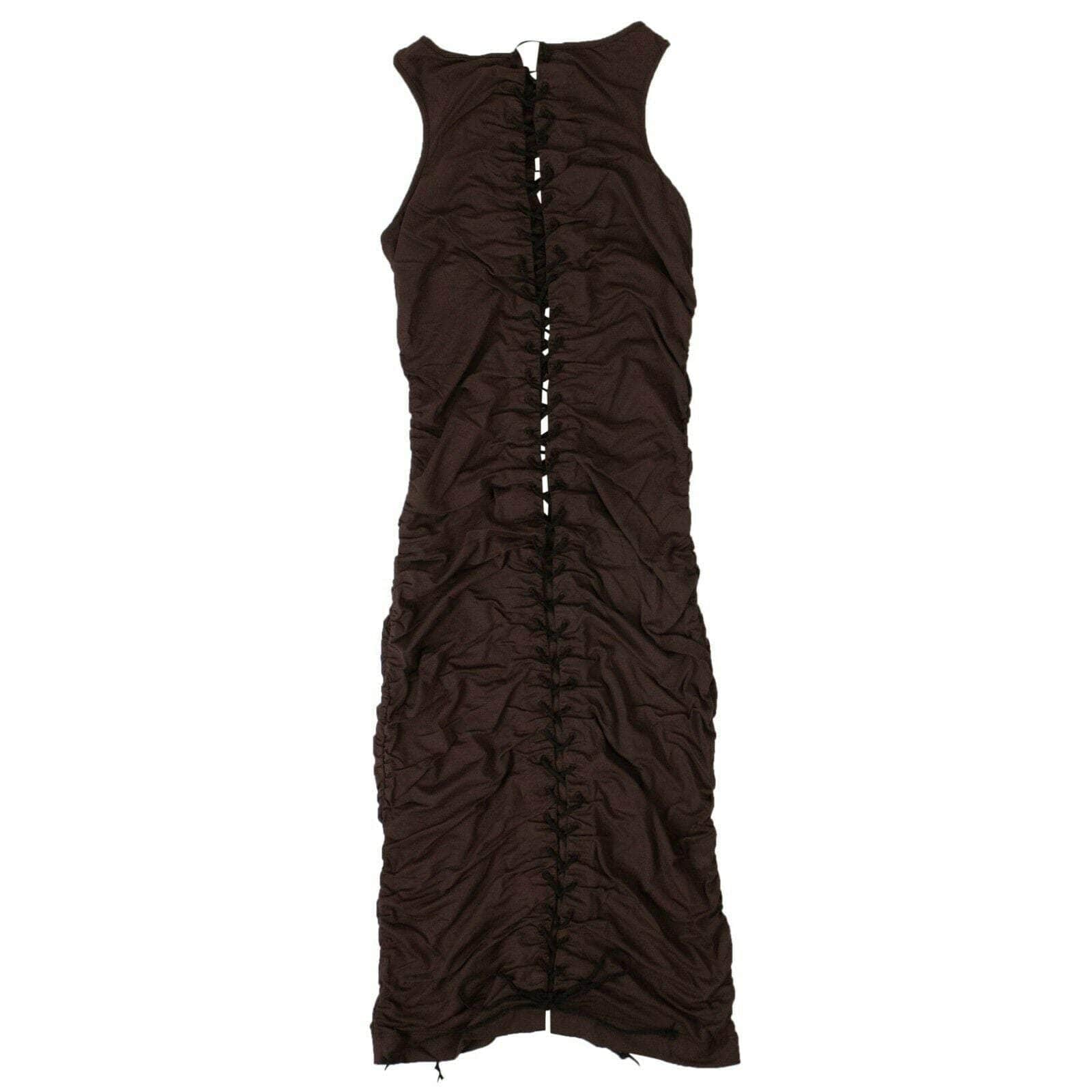 Brown Gathered Lace Up Dress - GBNY