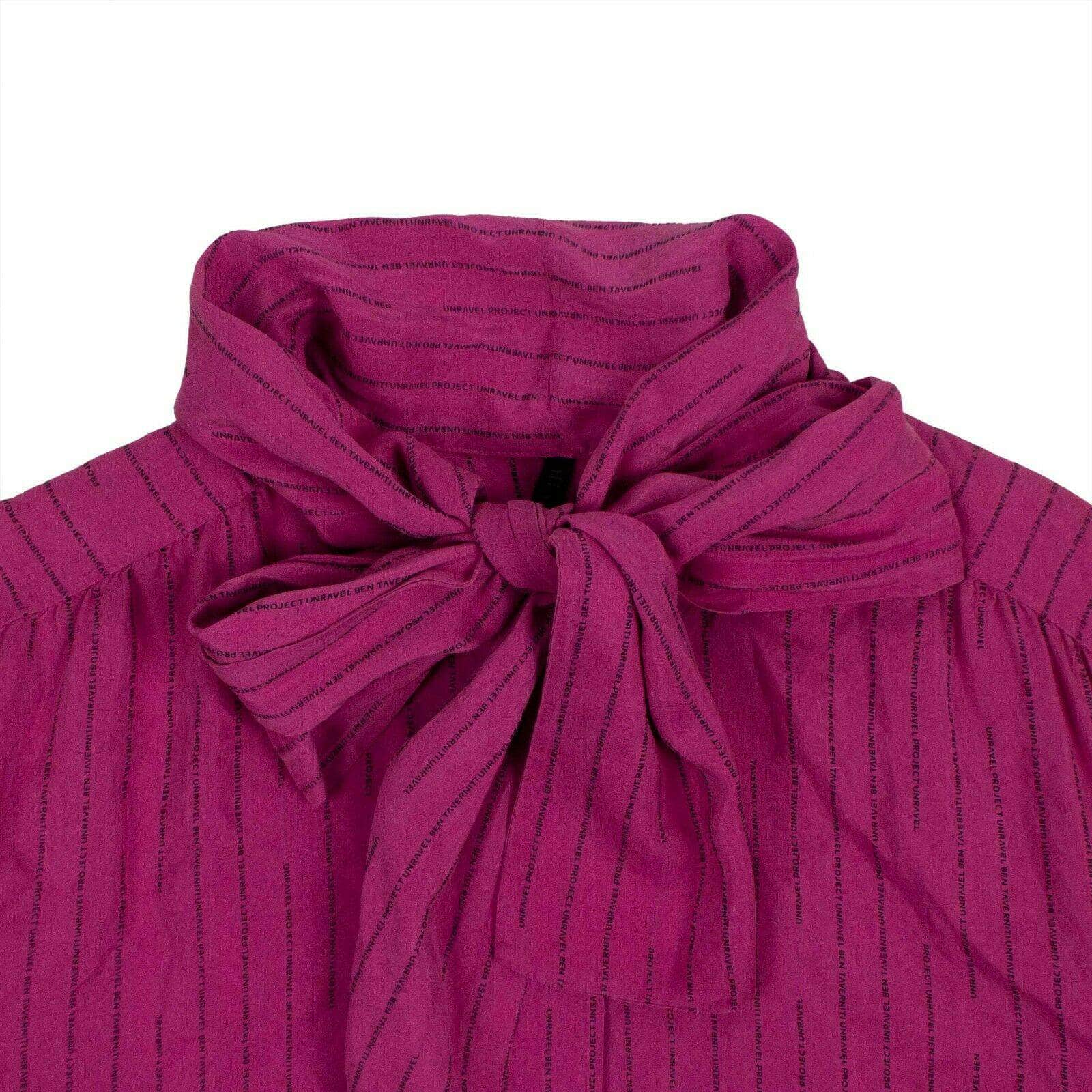 Unravel Project 250-500, couponcollection, gender-womens, main-clothing, size-s, size-xs, unravel-project, womens-blouses S / UWGA029F18221001 Pink Silk Logo Striped Pattern Blouse 69LE-1746/S 69LE-1746/S
