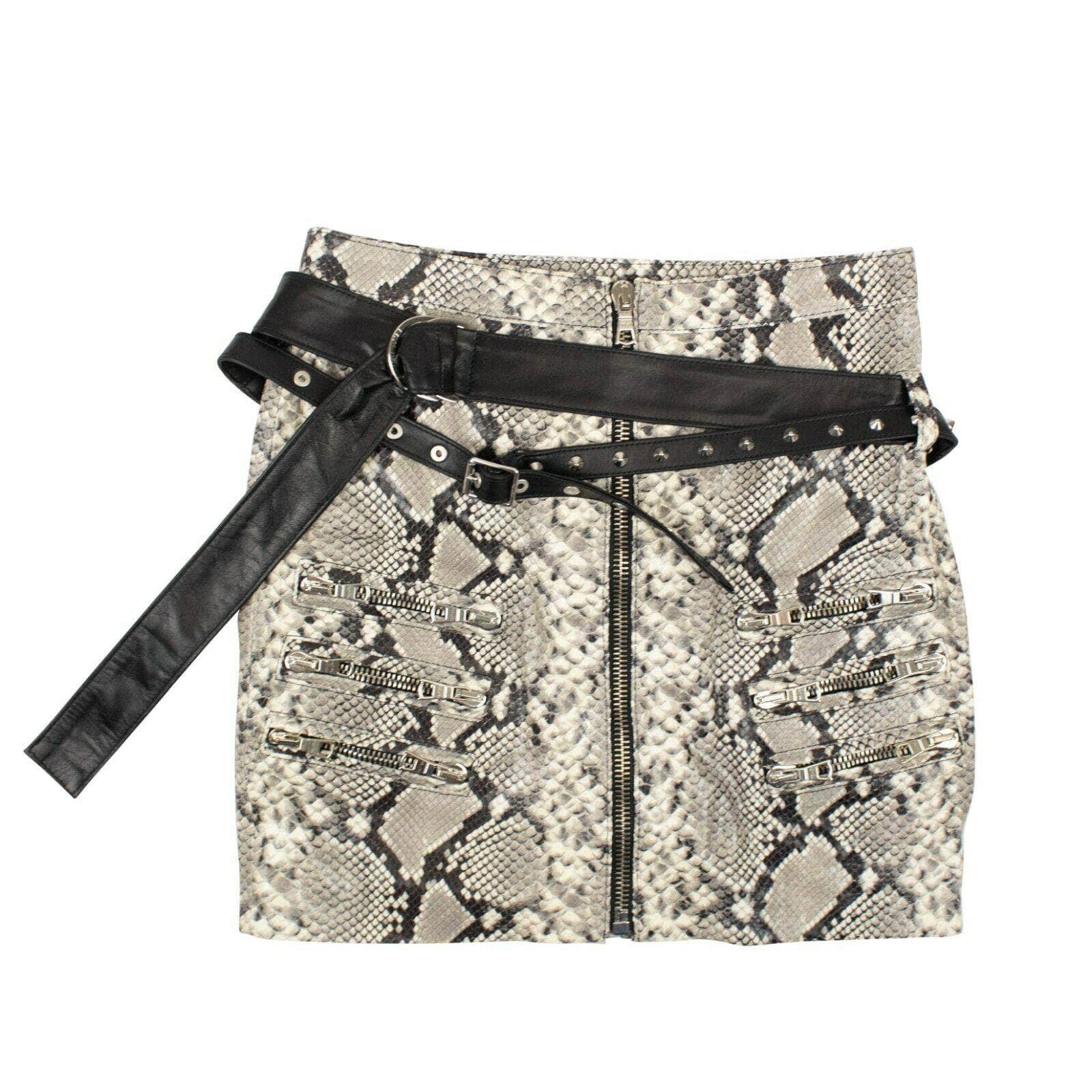 UNRAVEL PROJECT 500-750, channelenable-all, couponcollection, gender-womens, main-clothing, sale-enable, size-40, size-42, unravel-project, womens-pencil-skirts Gray Leather Snakeskin Print Mini Skirt