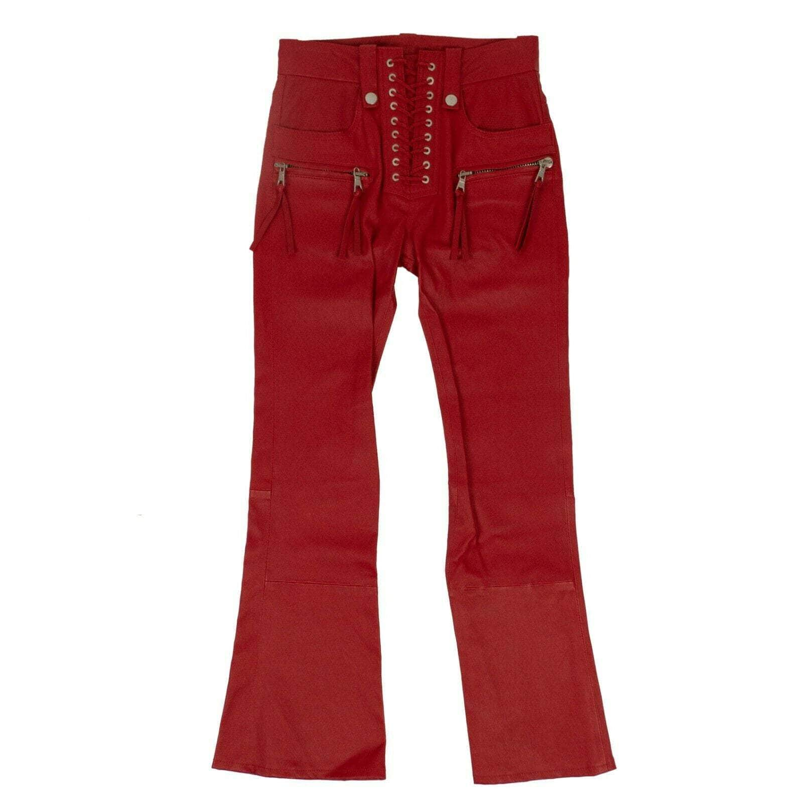 Unravel Project 74NGG-UN-1013/24 NWT UNRAVEL PROJECT Red Leather Cropped Plonge Lace-Up Pants Size 24 $1995 74NGG-UN-1013/24