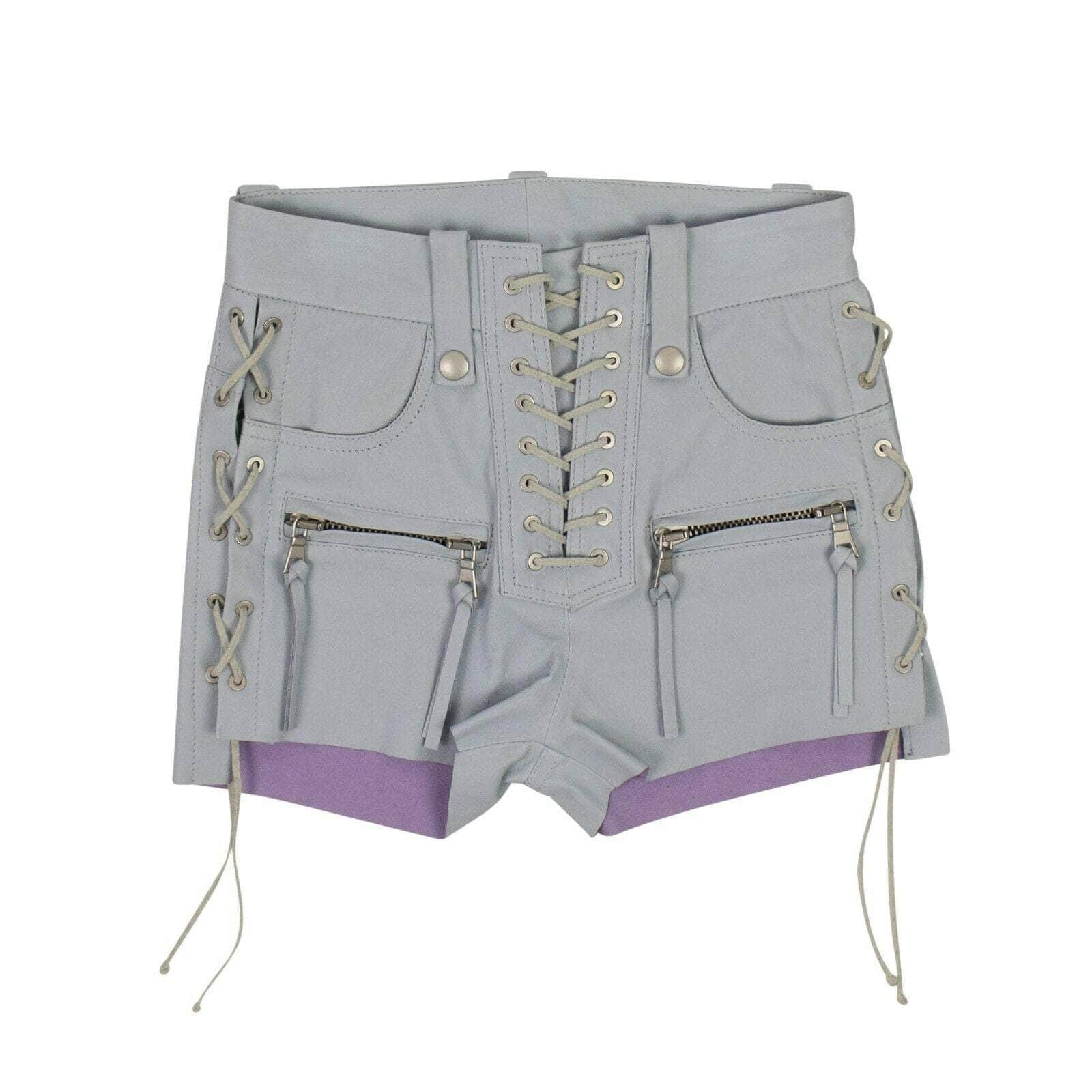 Unravel Project 74NGG-UN-1016/24 NWT UNRAVEL PROJECT Light Gray Leather Plonge Lace-Up Shorts Size 24 $1505 74NGG-UN-1016/24