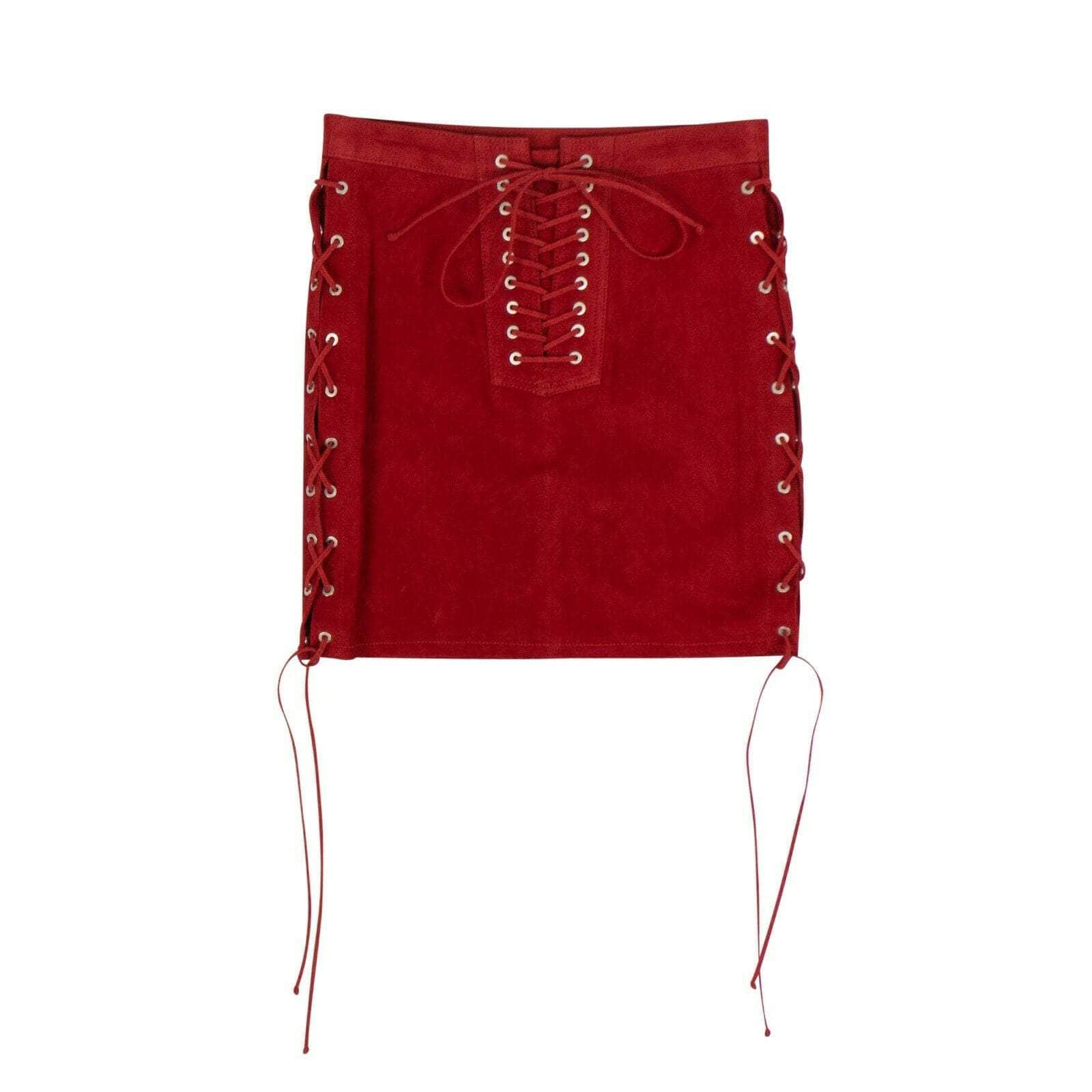 Unravel Project 74NGG-UN-1017/36 NWT UNRAVEL PROJECT Red Suede Side Lace-Up Mini Skirt Size 0 US 36 IT $1540 74NGG-UN-1017/36