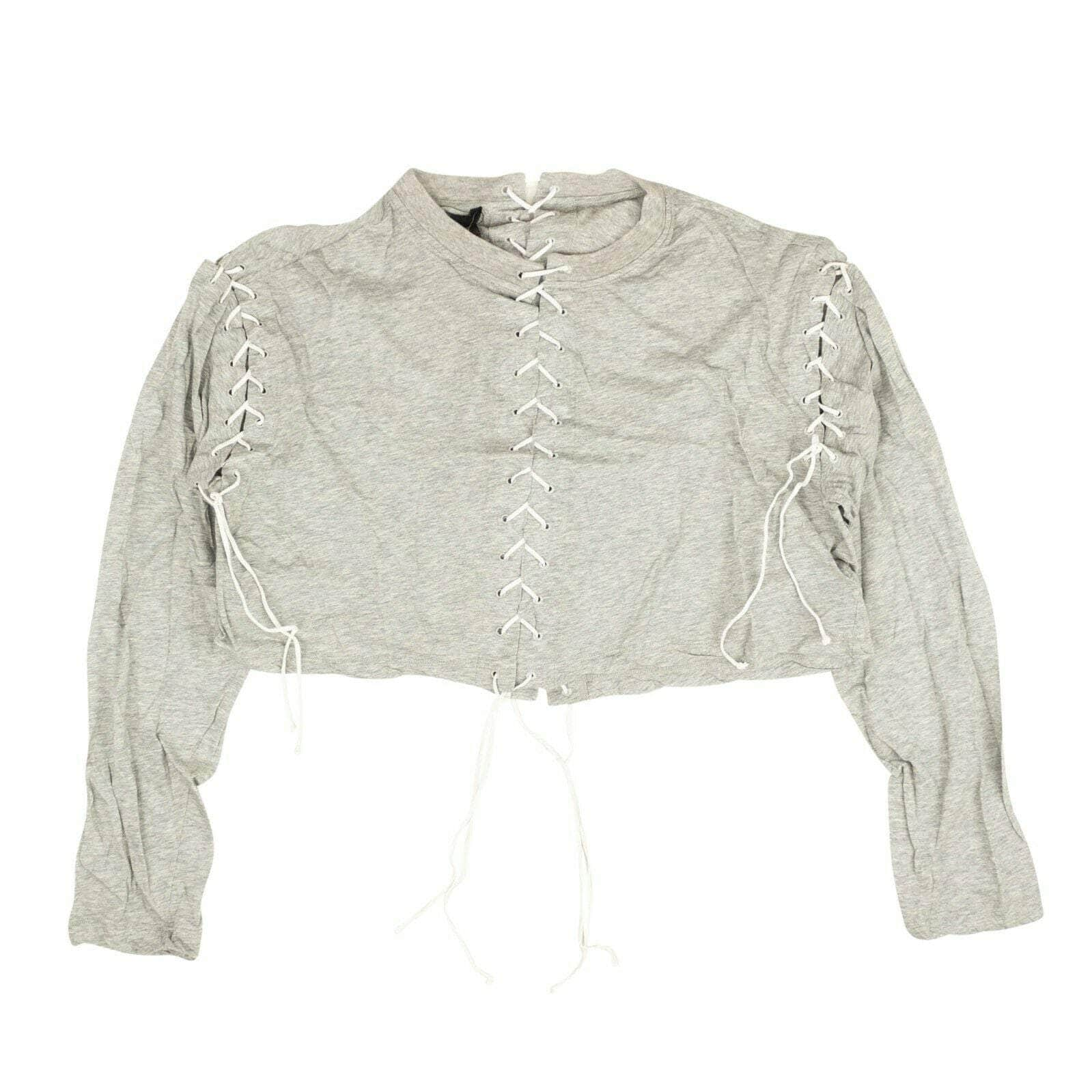 Unravel Project 74NGG-UN-1077/XS NWT UNRAVEL PROJECT Grey Lace Cropped Long Sleeve T-Shirt Size XS $615 74NGG-UN-1077/XS