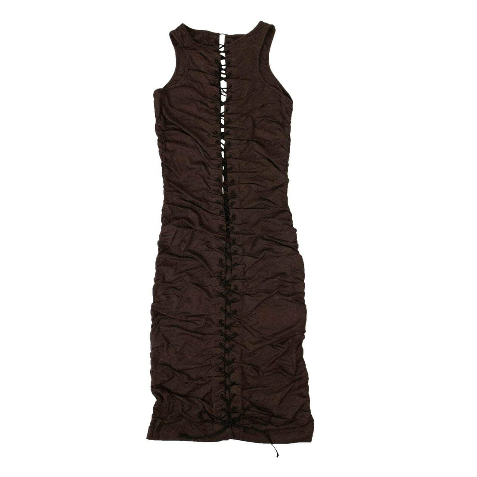 Unravel Project 74NGG-UN-1097/XS NWT UNRAVEL PROJECT Brown Gathered Lace Up Dress Size XS $945 74NGG-UN-1097/XS