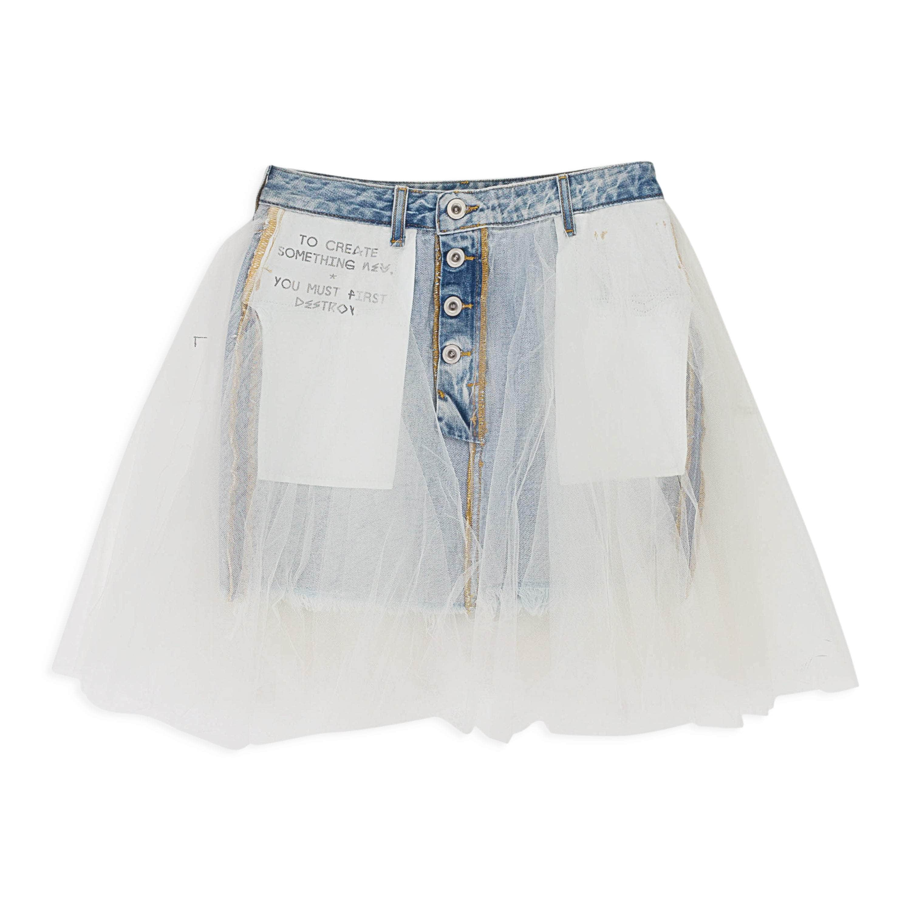 Unravel Project 74NGG-UN-1136/25 NWT UNRAVEL PROJECT Blue Wash Tulle Denim Mini Skirt Size 25 $770 74NGG-UN-1136/25